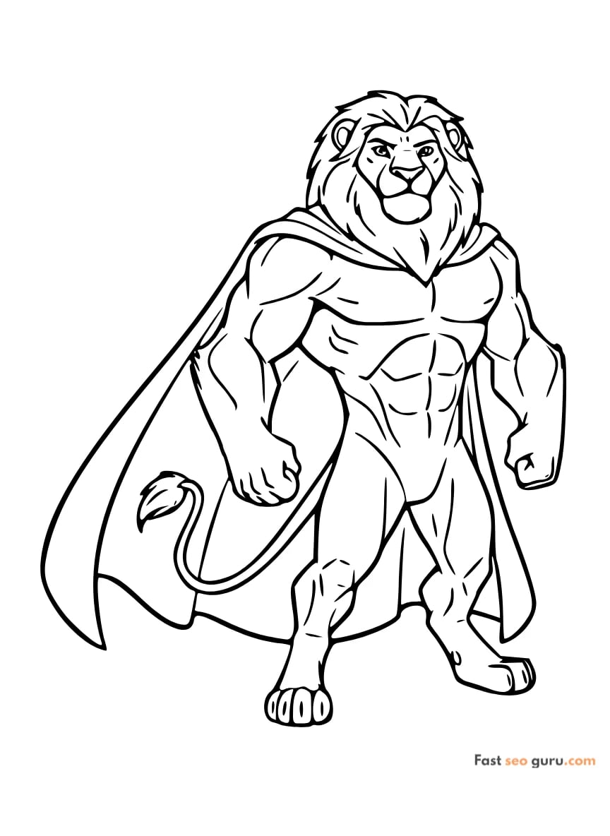 Cartoon Lion Superhero Coloring Page – Free Printable For Kids