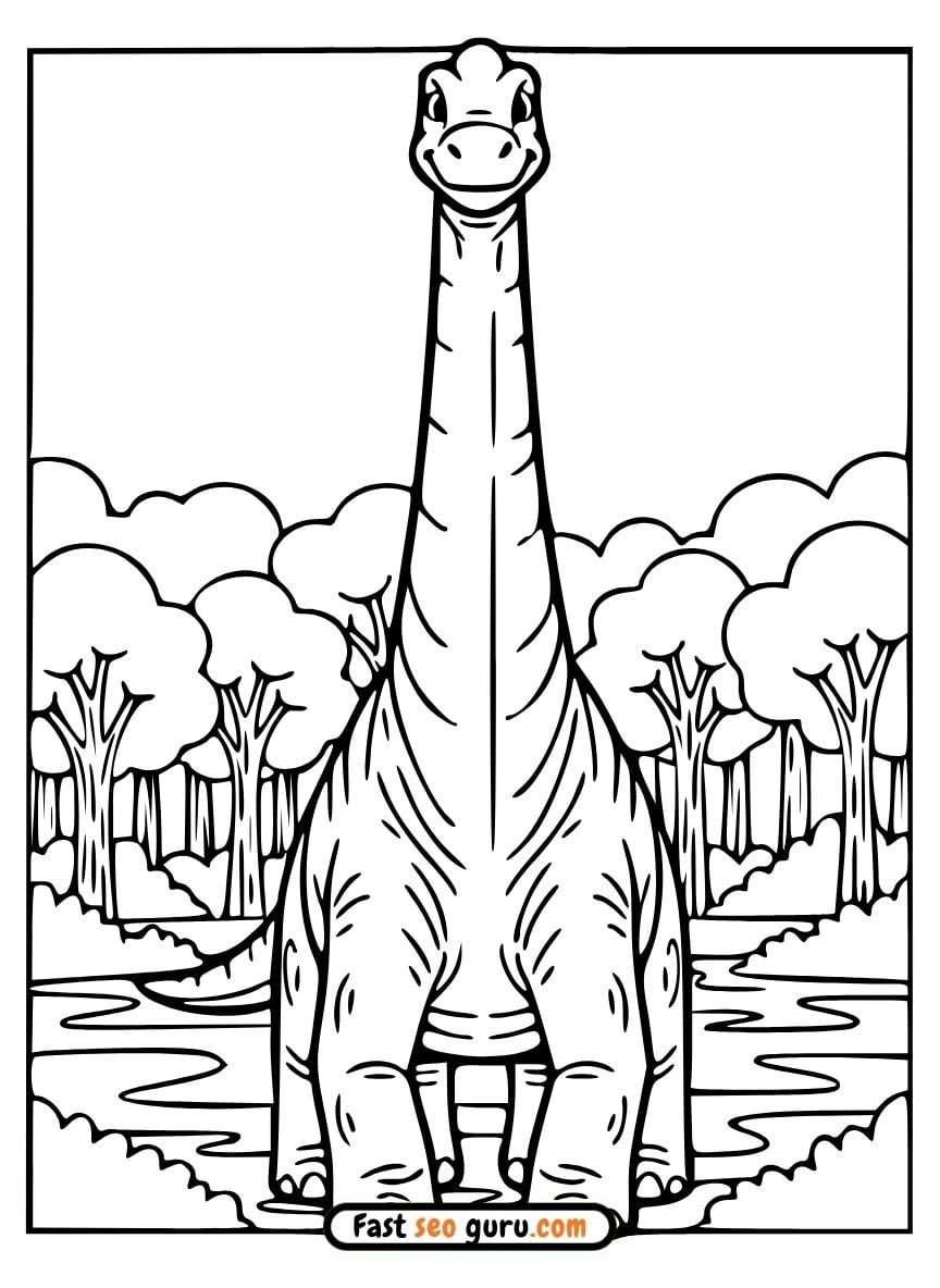 Happy Brachiosaurus Dinosaur Coloring Page – Free Printable For Kids