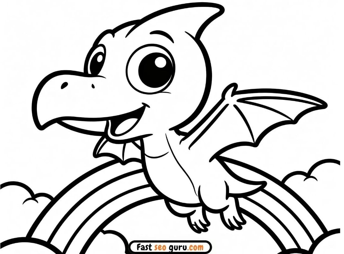 Cute Baby Pterodactyl Rainbow Coloring Page – Free Printable For Kids