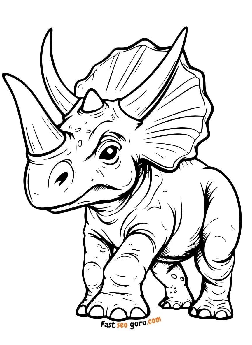 Realistic Triceratops Portrait Coloring Page Free Printable Kids Adults