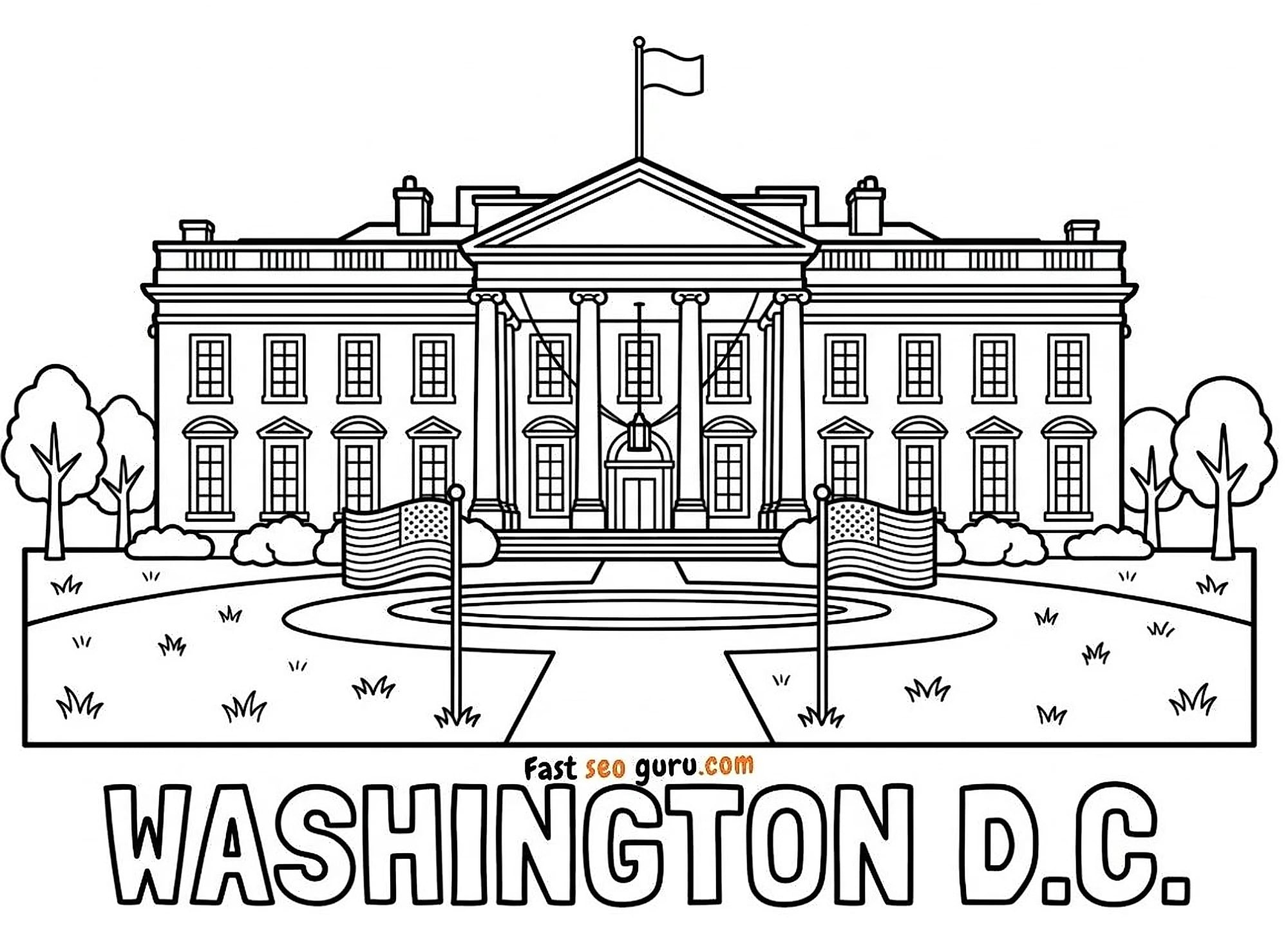 Washington D.c. White House Coloring Page – Free Printable For Kids