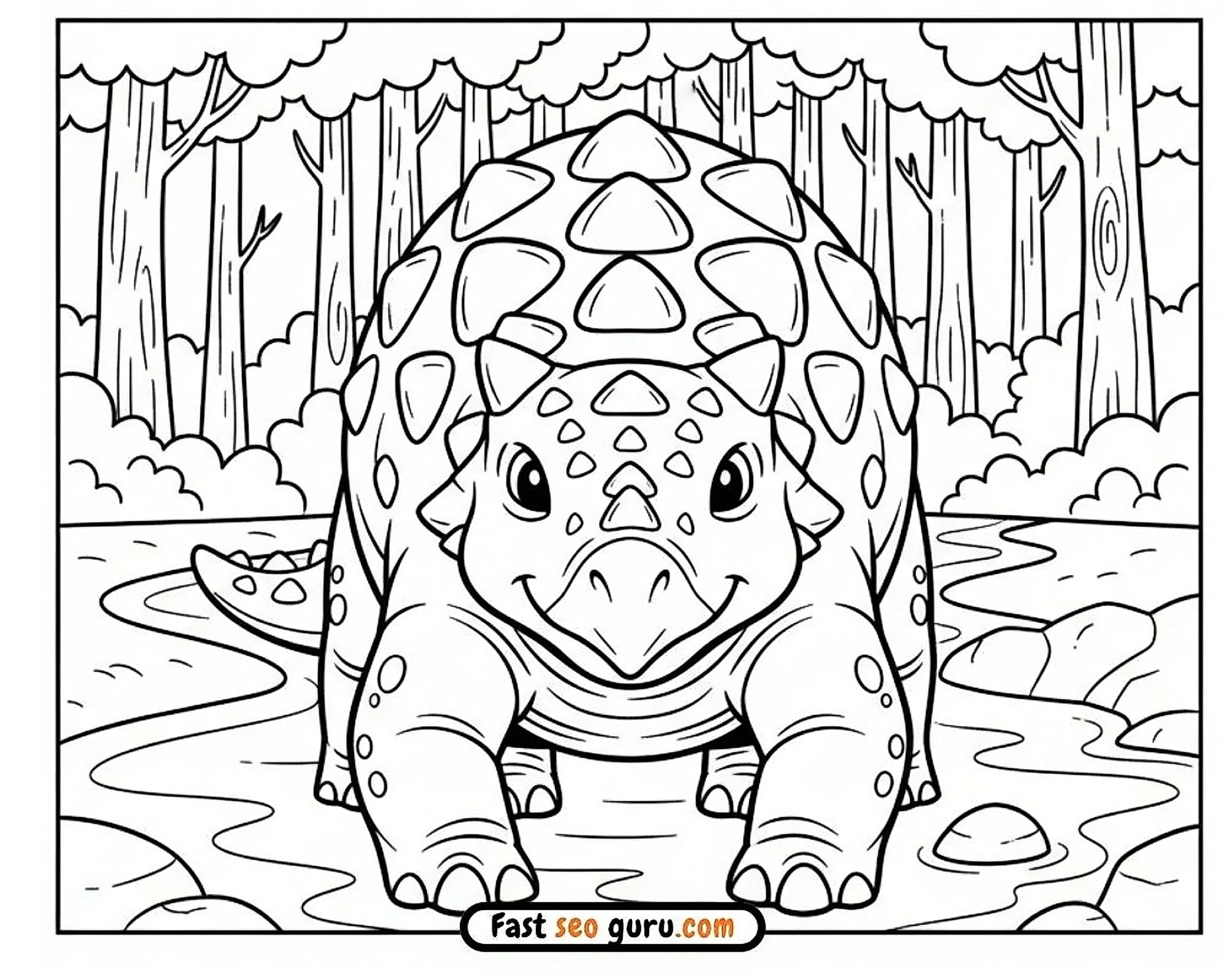 Cute Ankylosaurus Coloring In Page – Free Printable For Kids