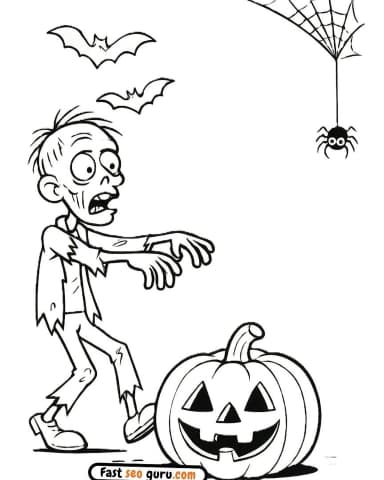 Zombie & Jack-o'-Lantern Halloween Fun Coloring Page
