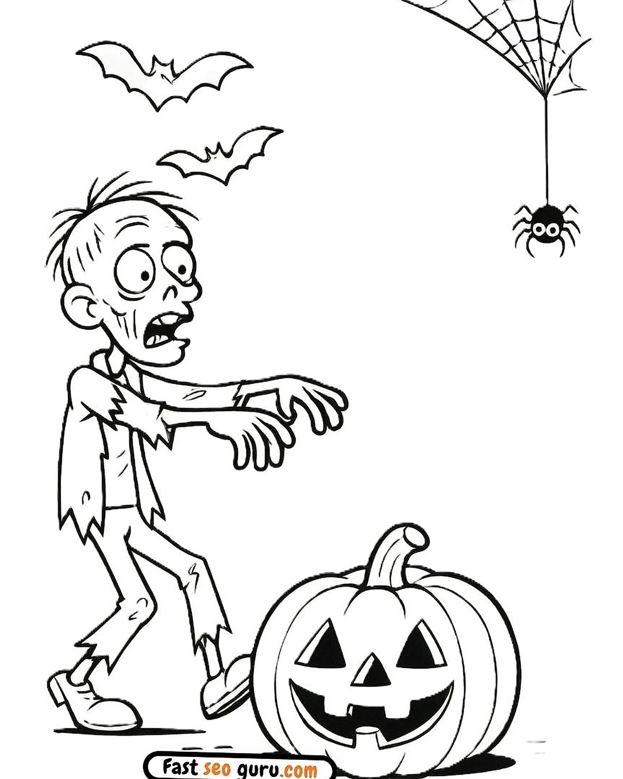 Zombie & Jack O' Lantern Halloween Fun Coloring Page