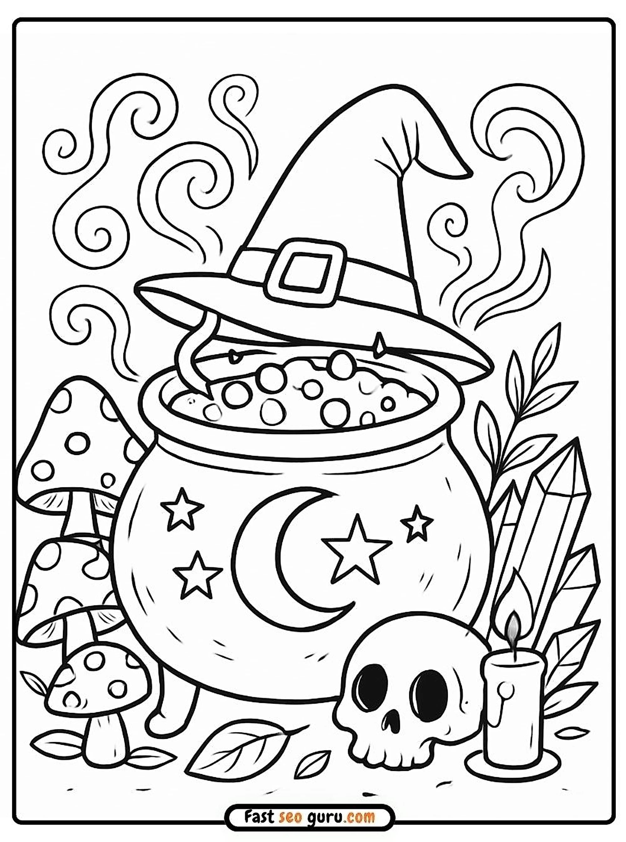 Witch Cauldron: Easy Coloring Page & Pictures To Color Pdf