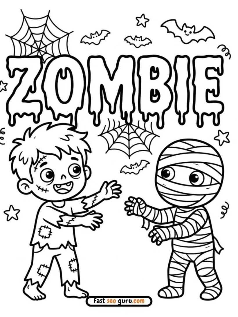 Zombie & Mummy: Easy Coloring Page & Pictures To Color Pdf