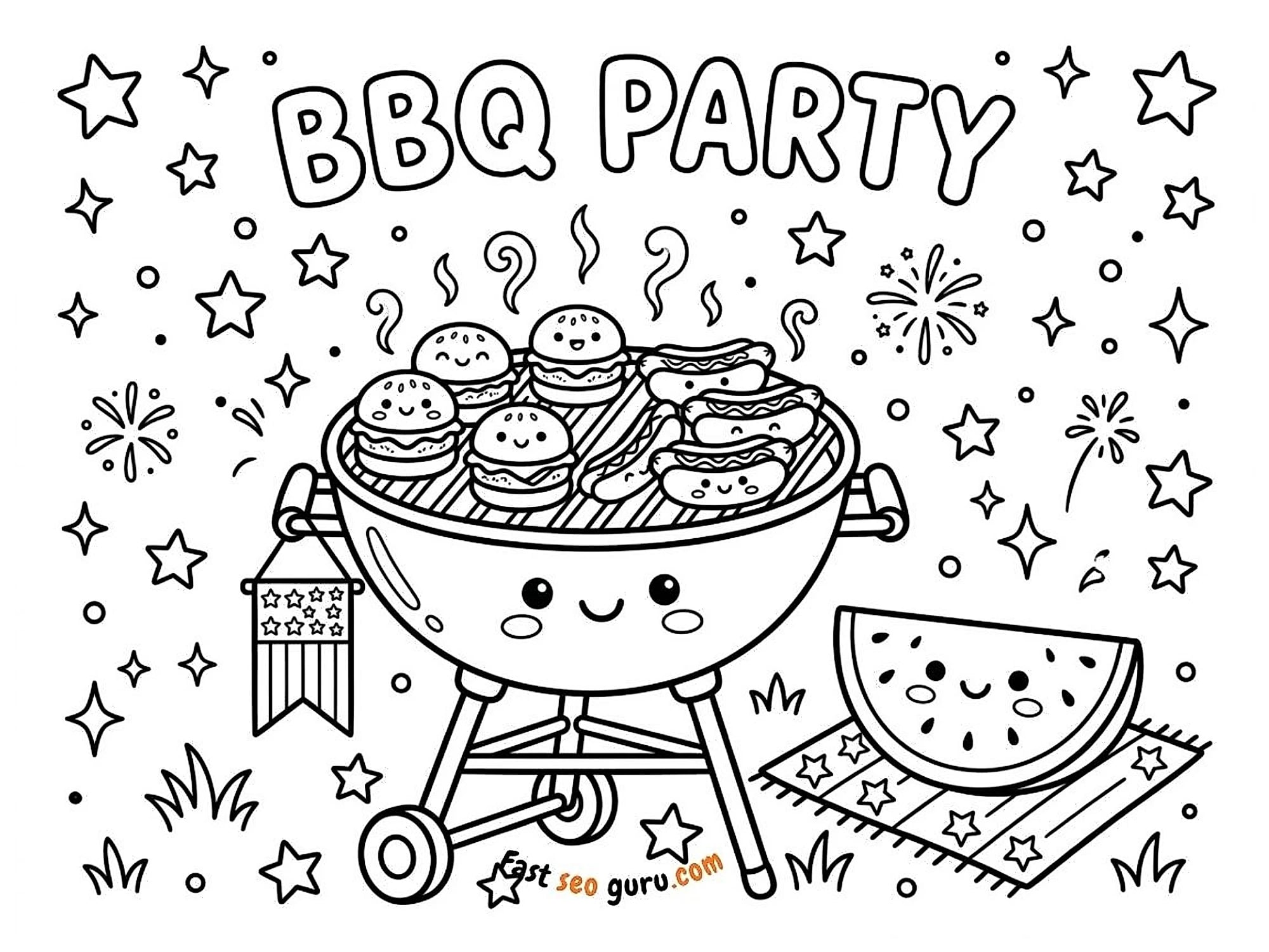 4th Of July Bbq Party Coloring Page – Free Printable For Kids