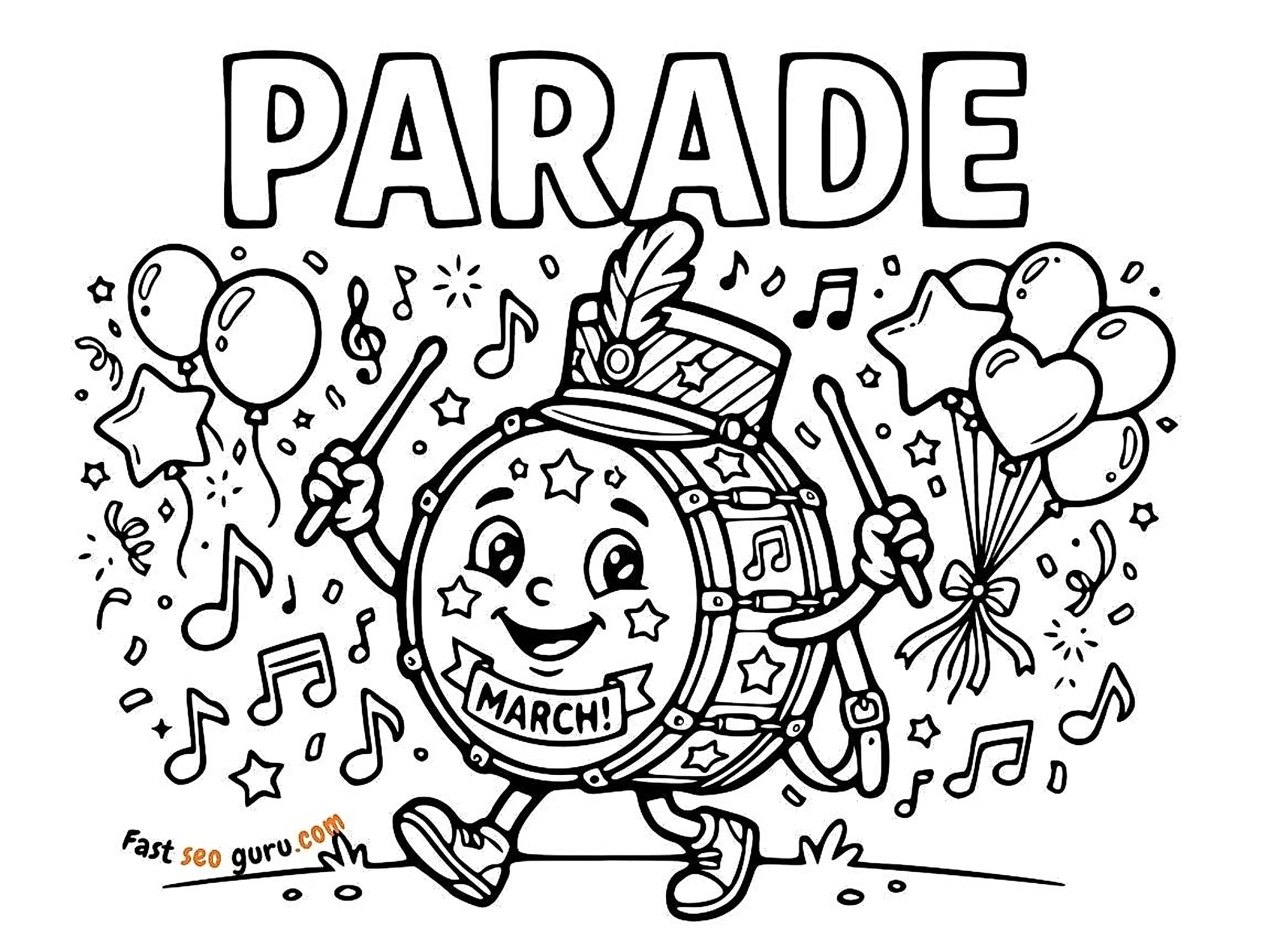 4th Of July Parade Drum March Coloring Page – Free Printable For Kids