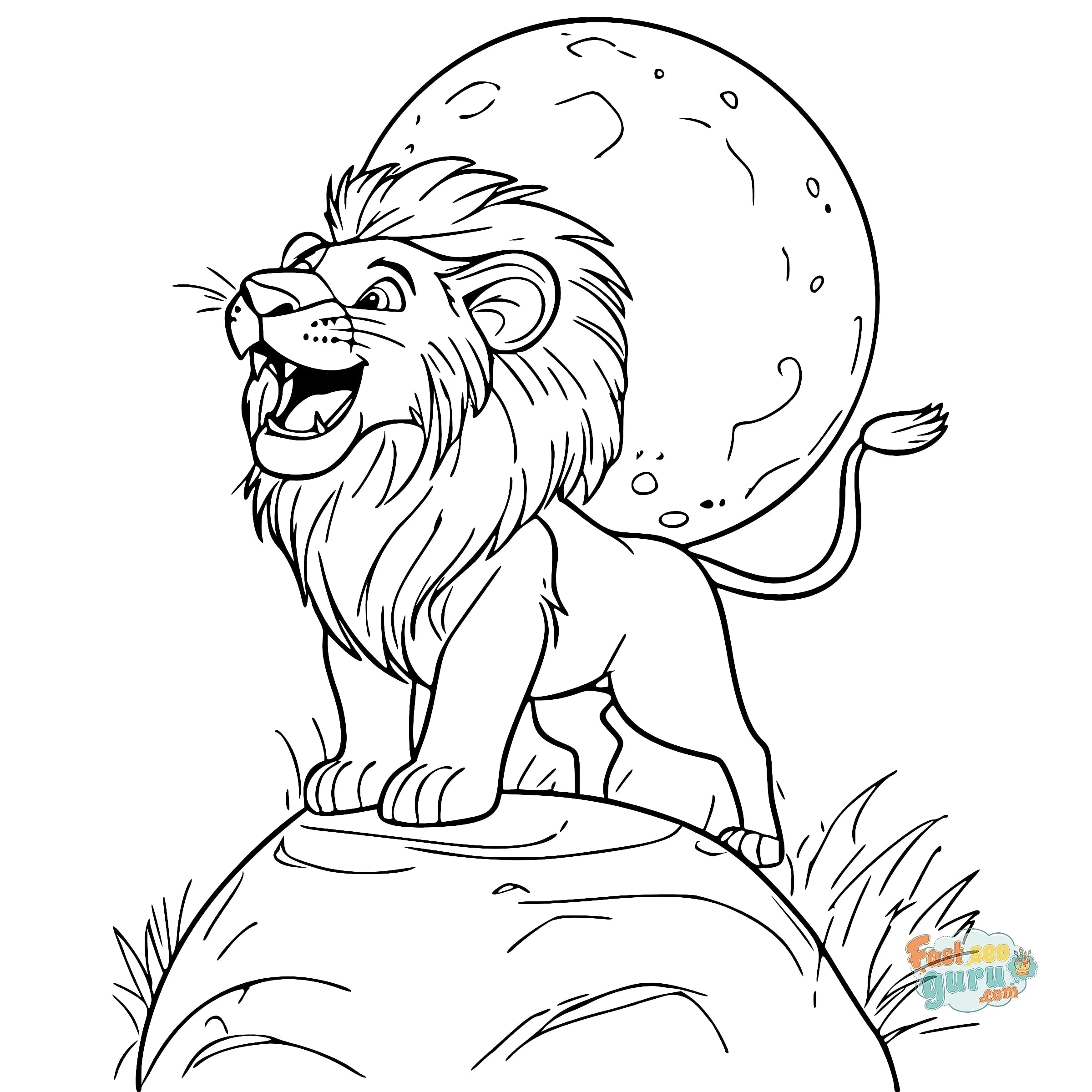 Mighty Lion King Roaring Under The Moon