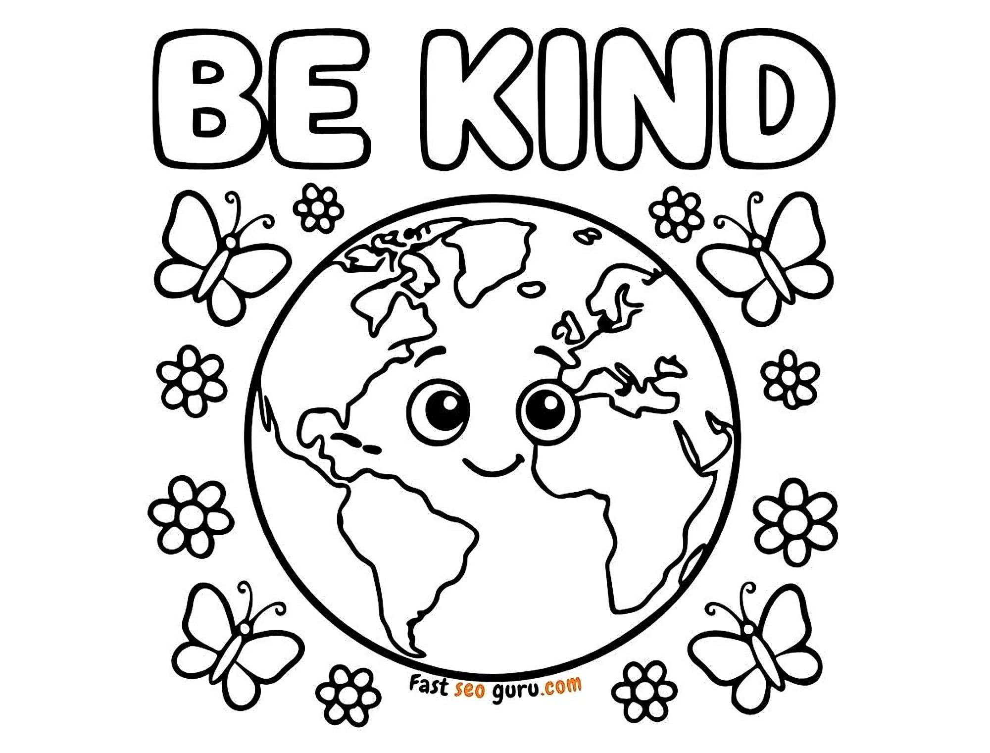 Be Kind Earth Day Coloring Page