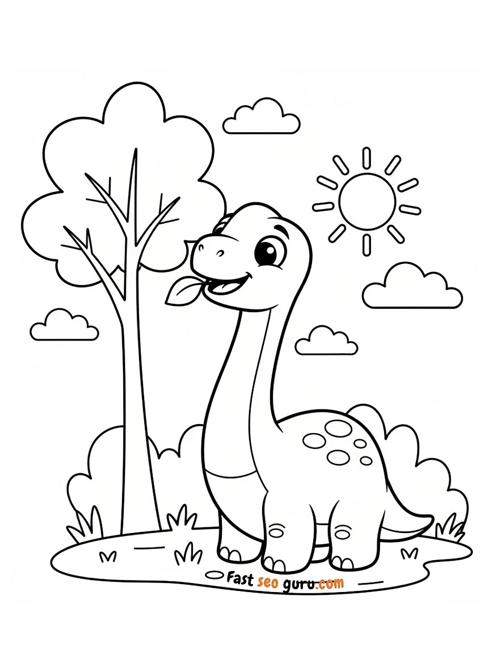 Easy Dinosaur Coloring Page Brachiosaurus Outdoor– Free Printable For Kids
