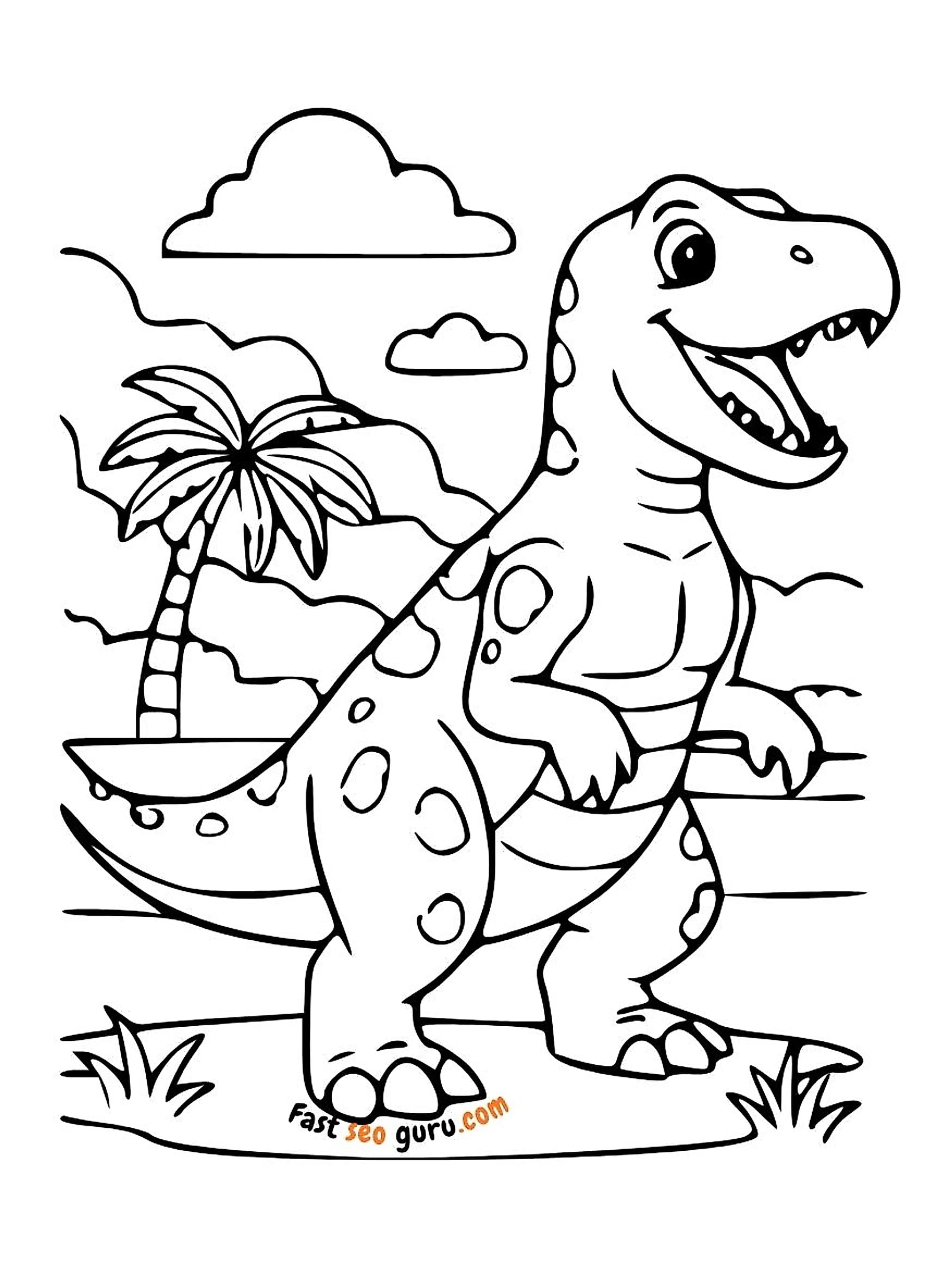 Cute Drawings To Color Cartoon T Rex Walking Coloring Page – Free Printable for Kids