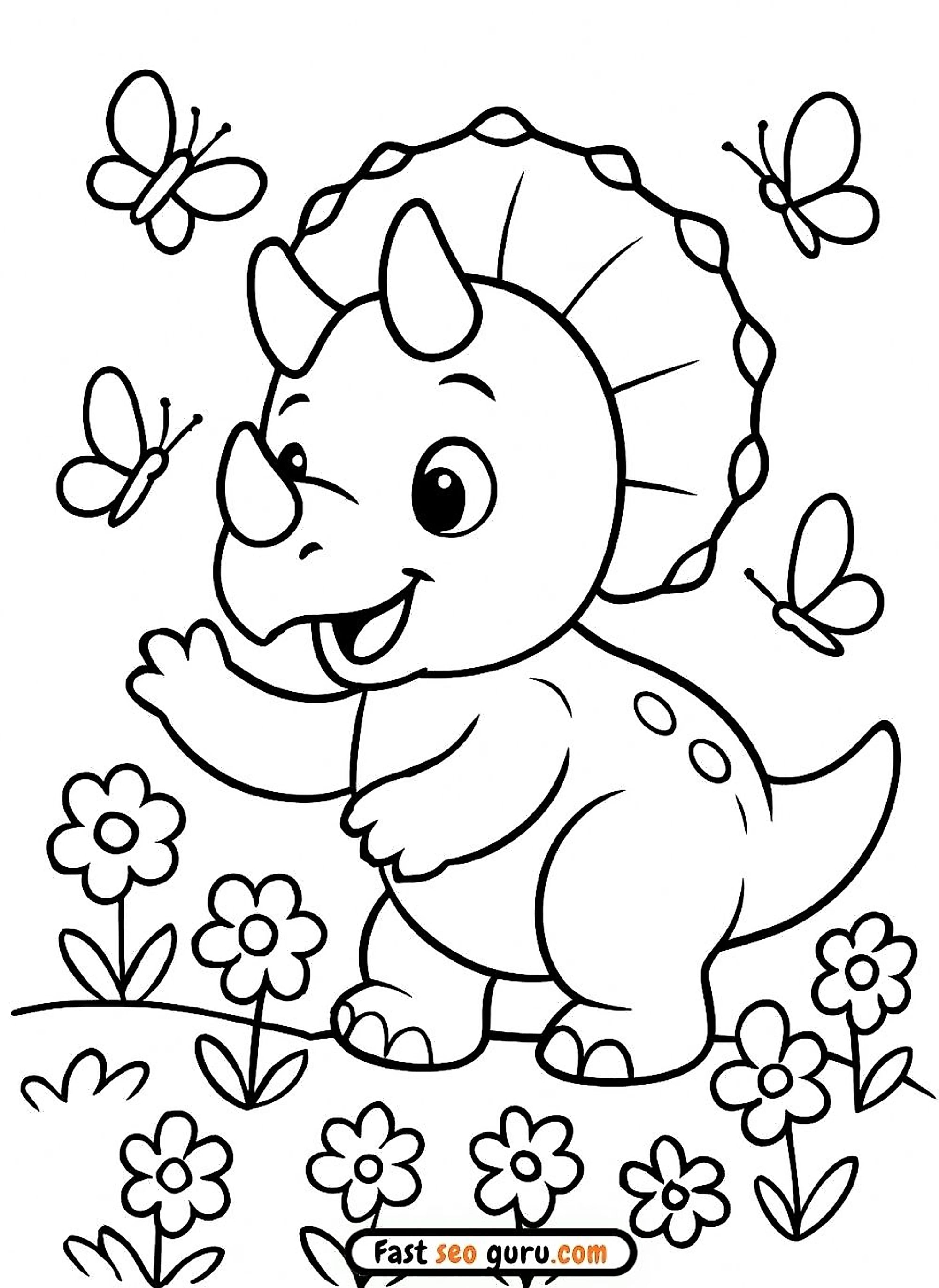 Cute Cartoon Triceratops Easy Coloring Page – Free Printable For Kids