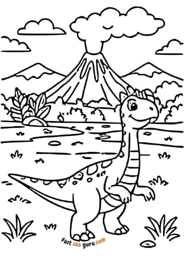 Dinosaur Volcano Coloring Page – Free Pictures to Color for Kids