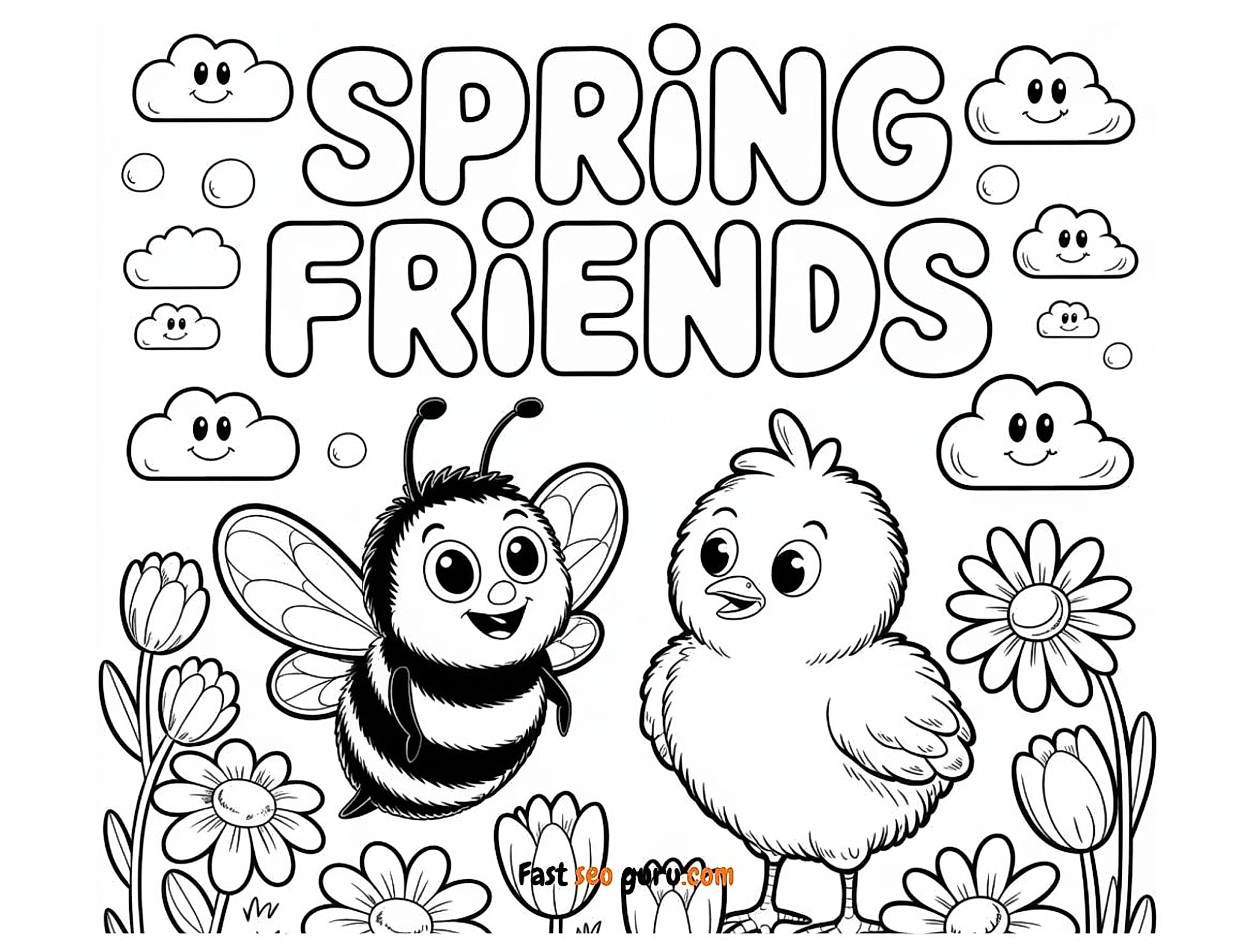 Adorable Spring Friends Coloring Page