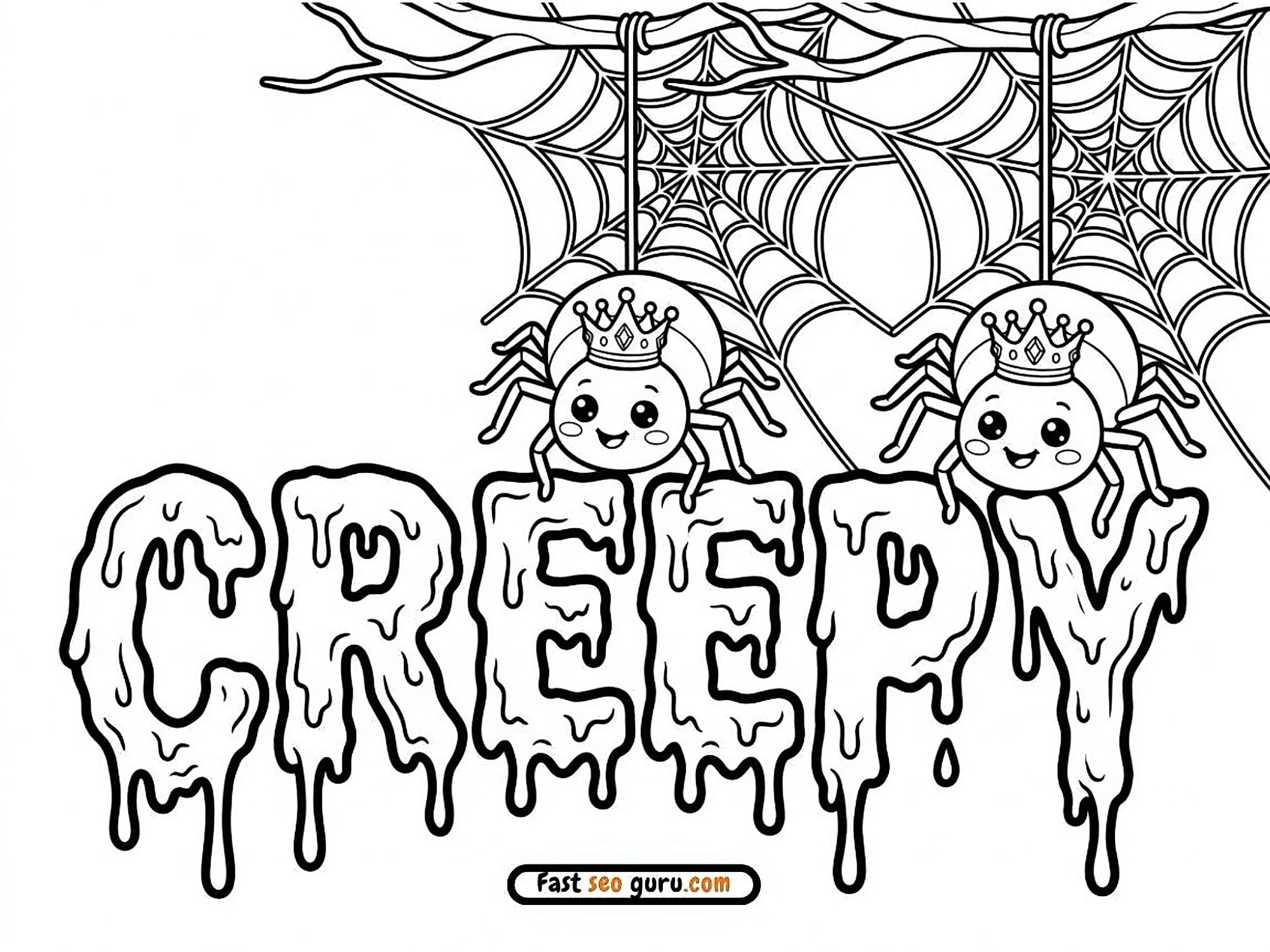 Creepy Spiders: Easy Coloring Page & Pictures To Color Pdf