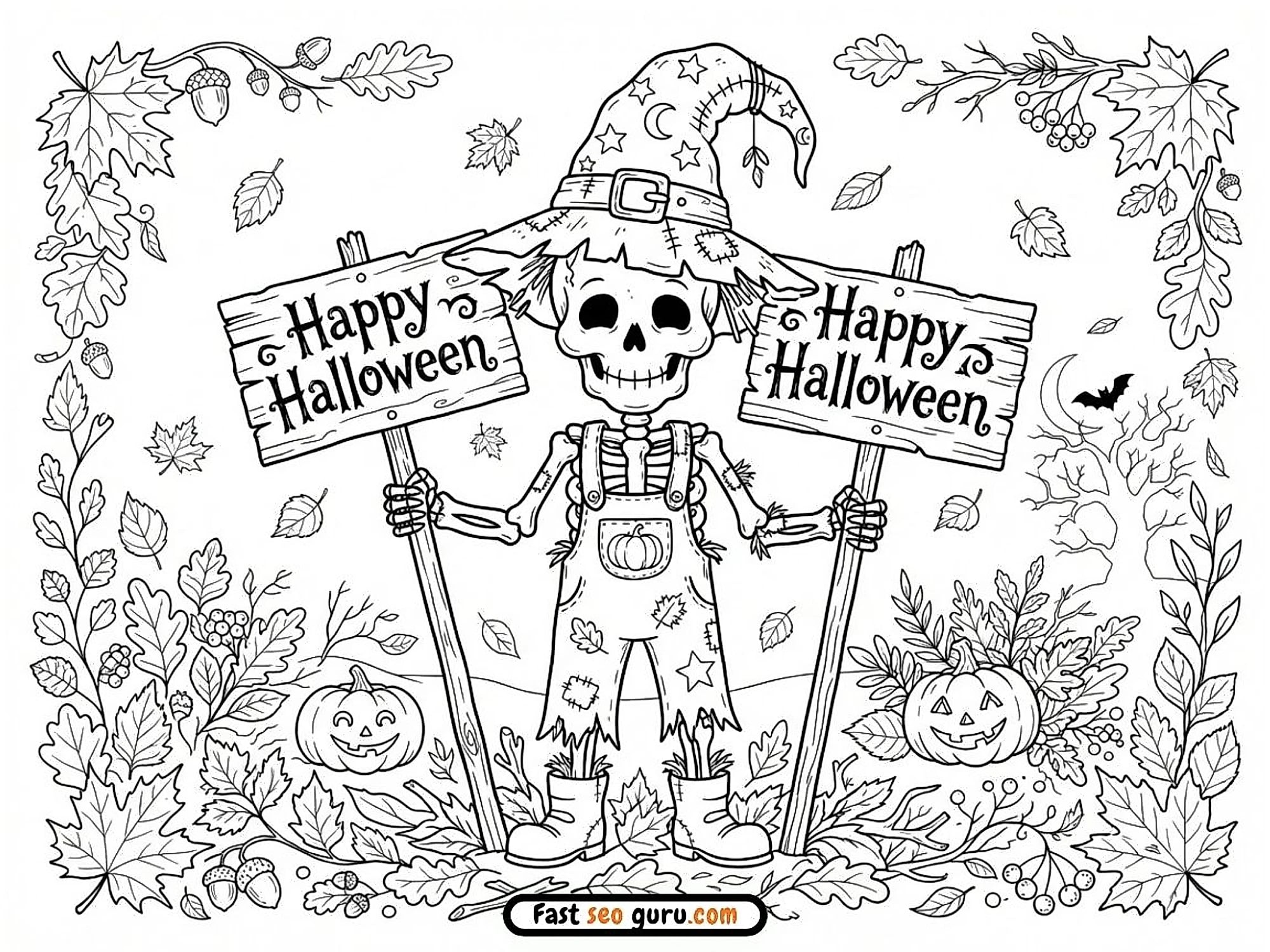 Skeleton Scarecrow: Easy Coloring Page & Pictures To Color