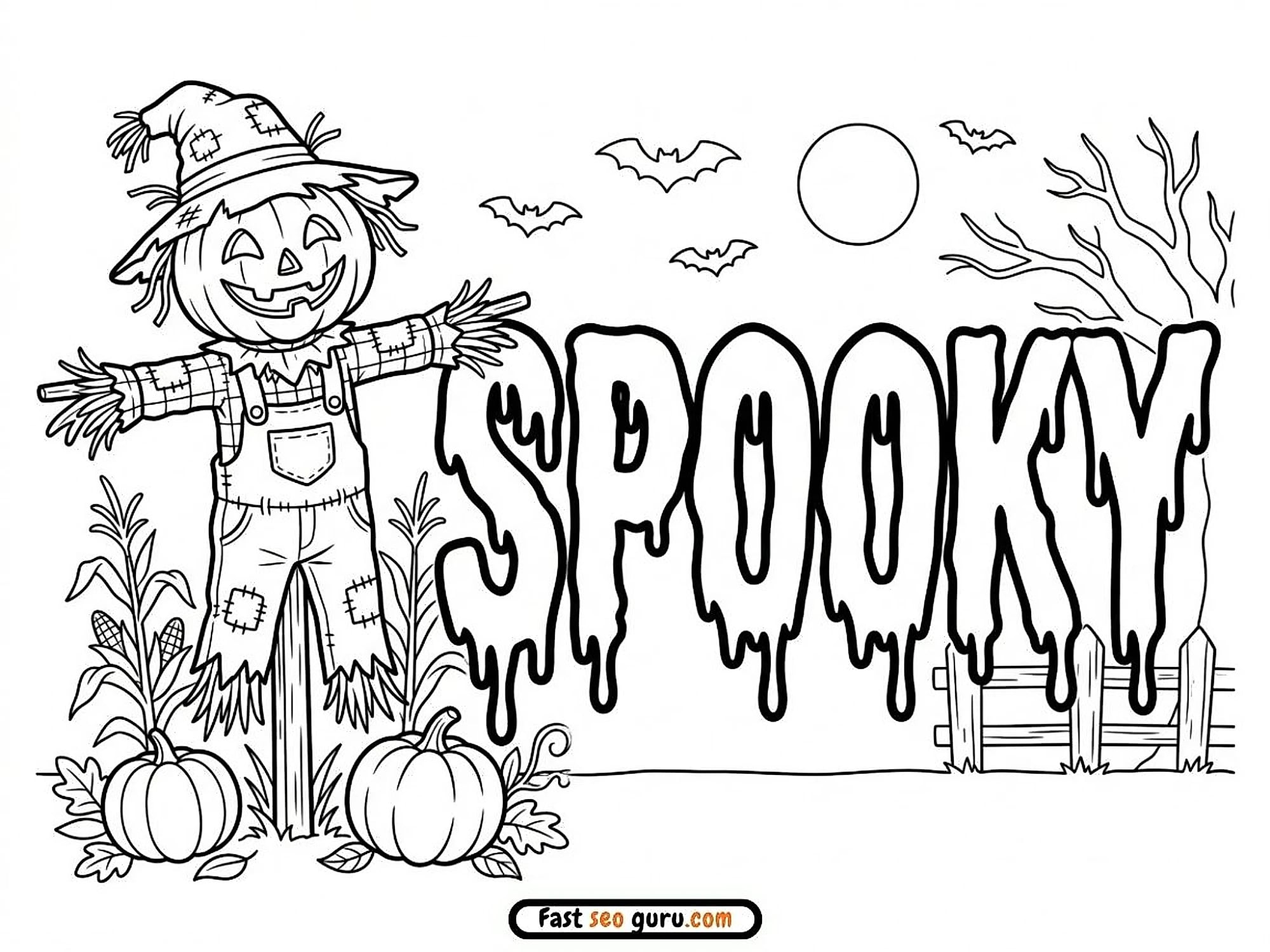 Spooky Scarecrow: Easy Coloring Page & Pictures To Color Pdf