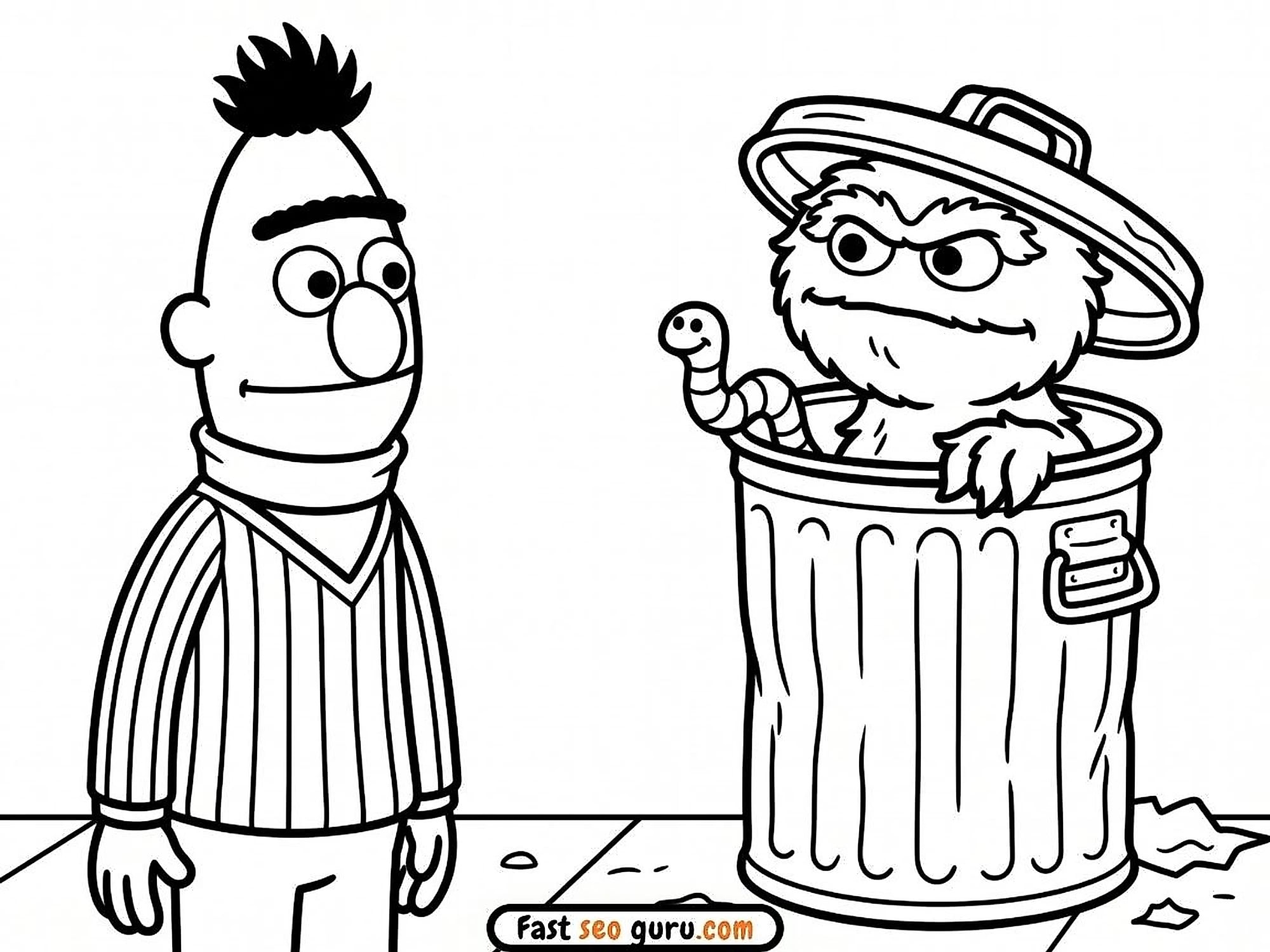 Bert & Oscar The Grouch: Easy Coloring Page & Pictures To Color
