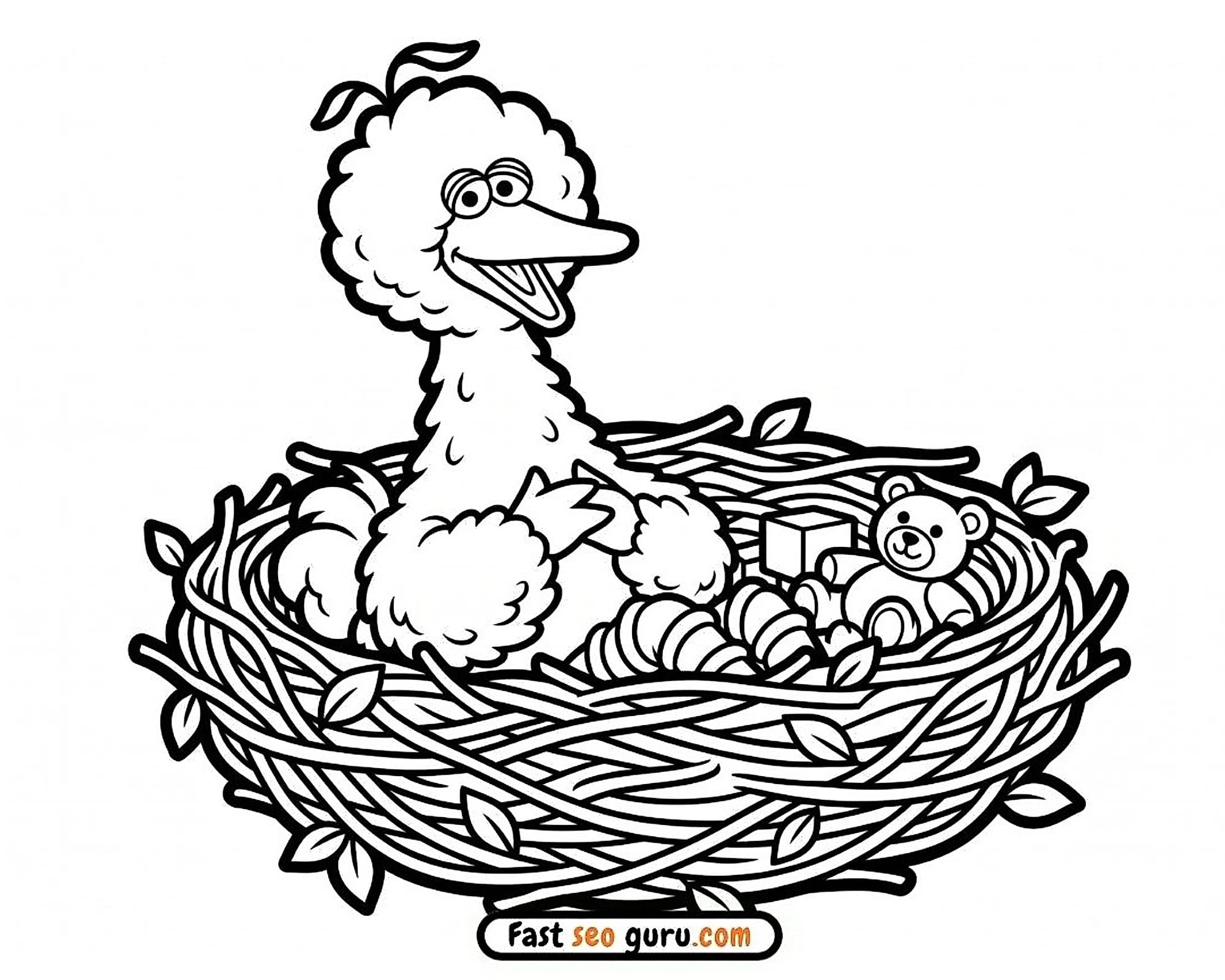 Big Bird In Nest: Easy Coloring Page & Pictures To Color