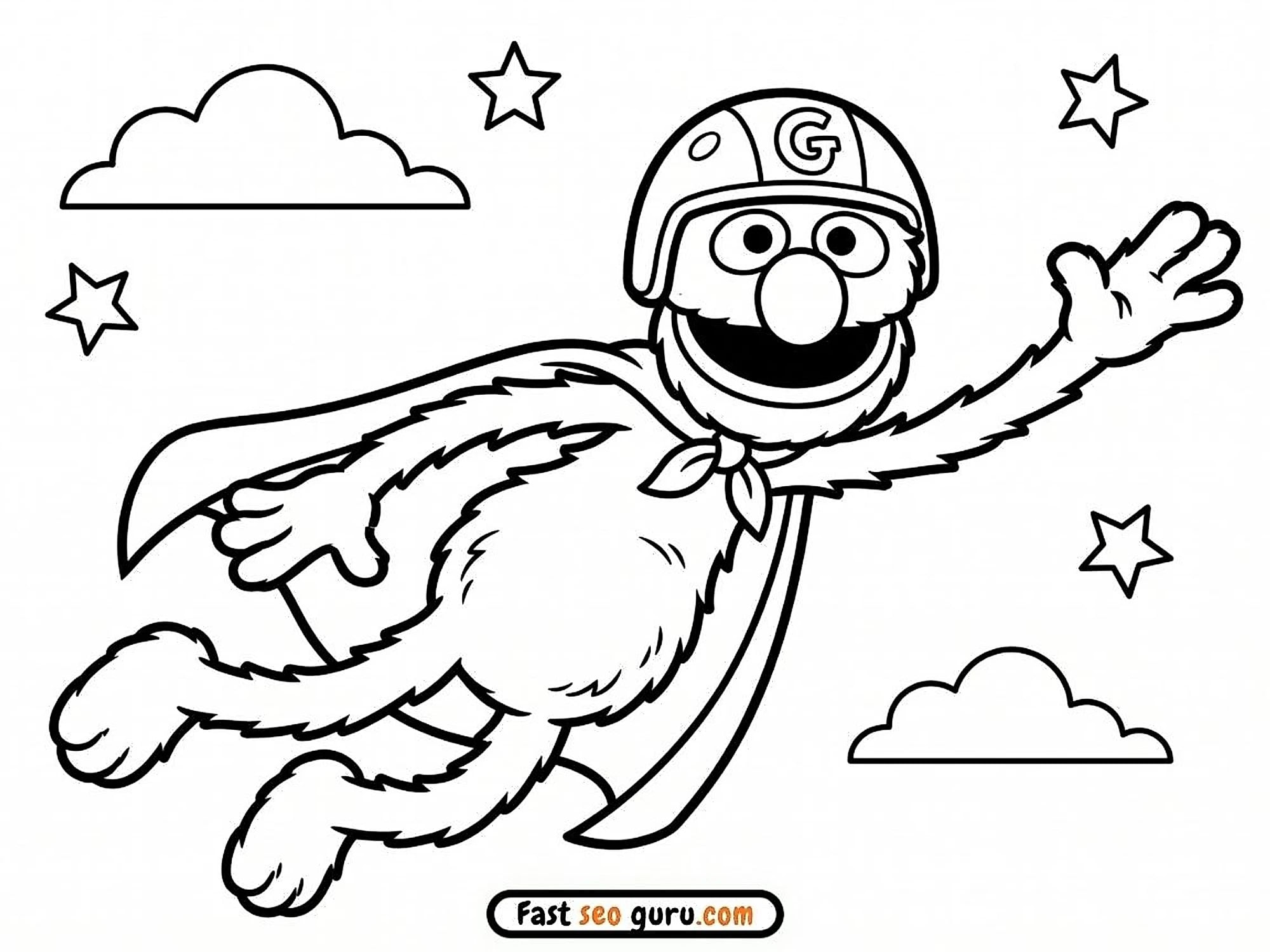 Super Grover Flying: Easy Coloring Page & Pictures To Color