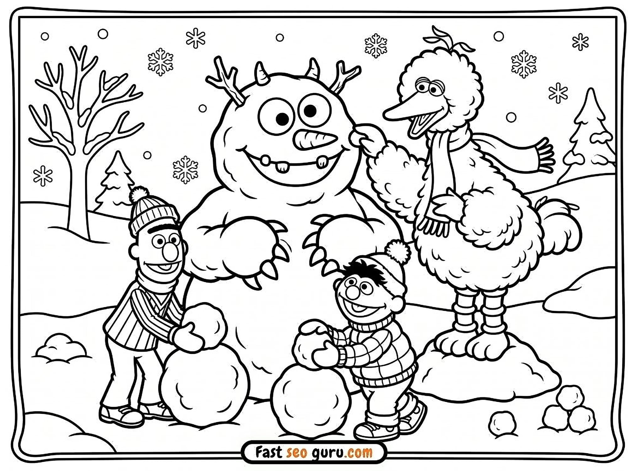 Sesame Street Winter Snowman Coloring Page – Free Pictures To Color For Kids