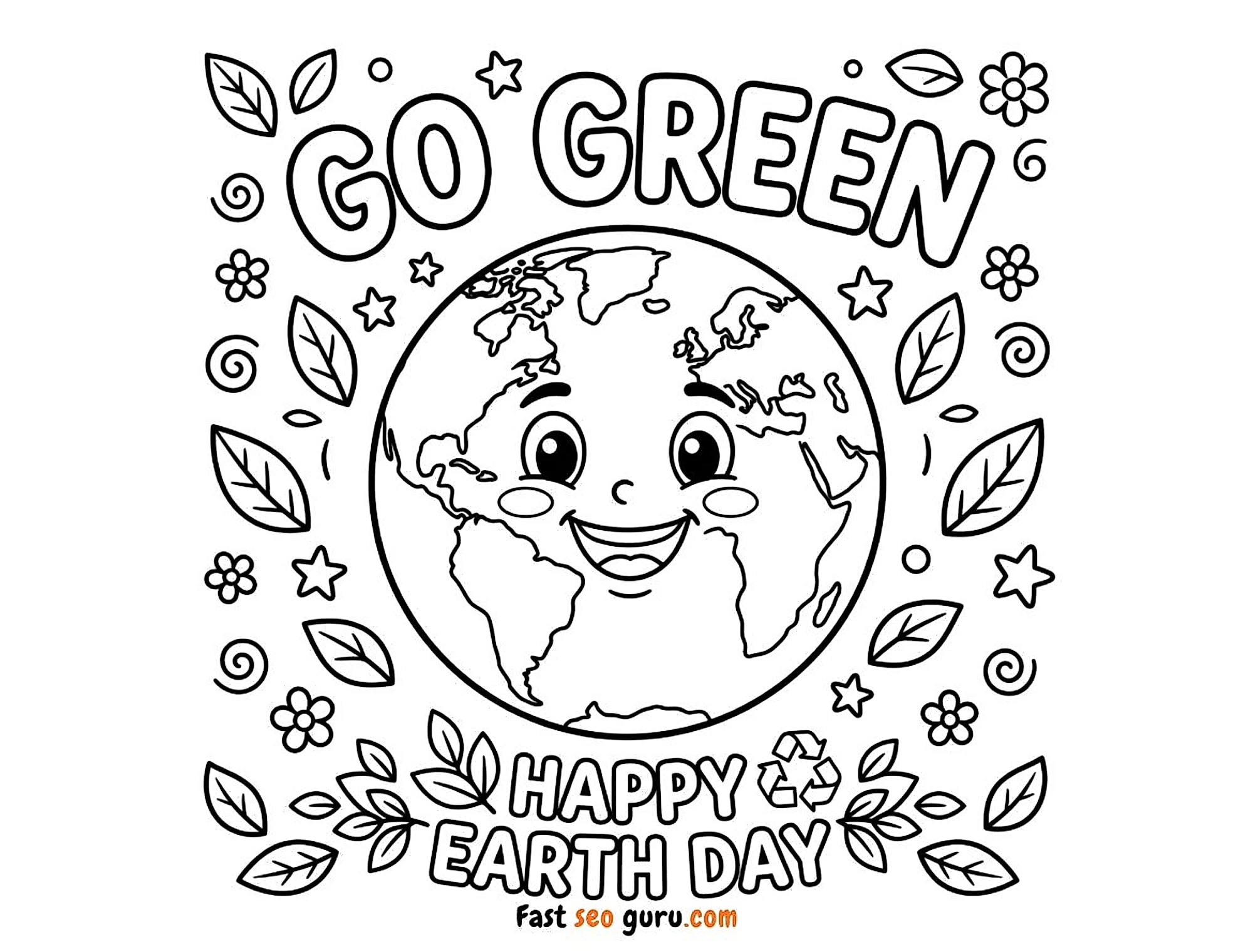 Happy Earth Day Go Green Coloring Page