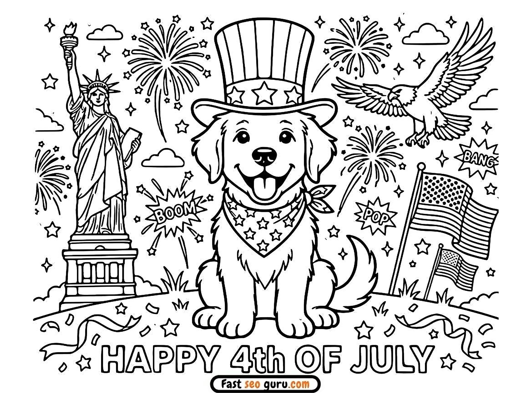 Happy 4th Of July Patriotic Dog Coloring Page – Free Printable For Kids