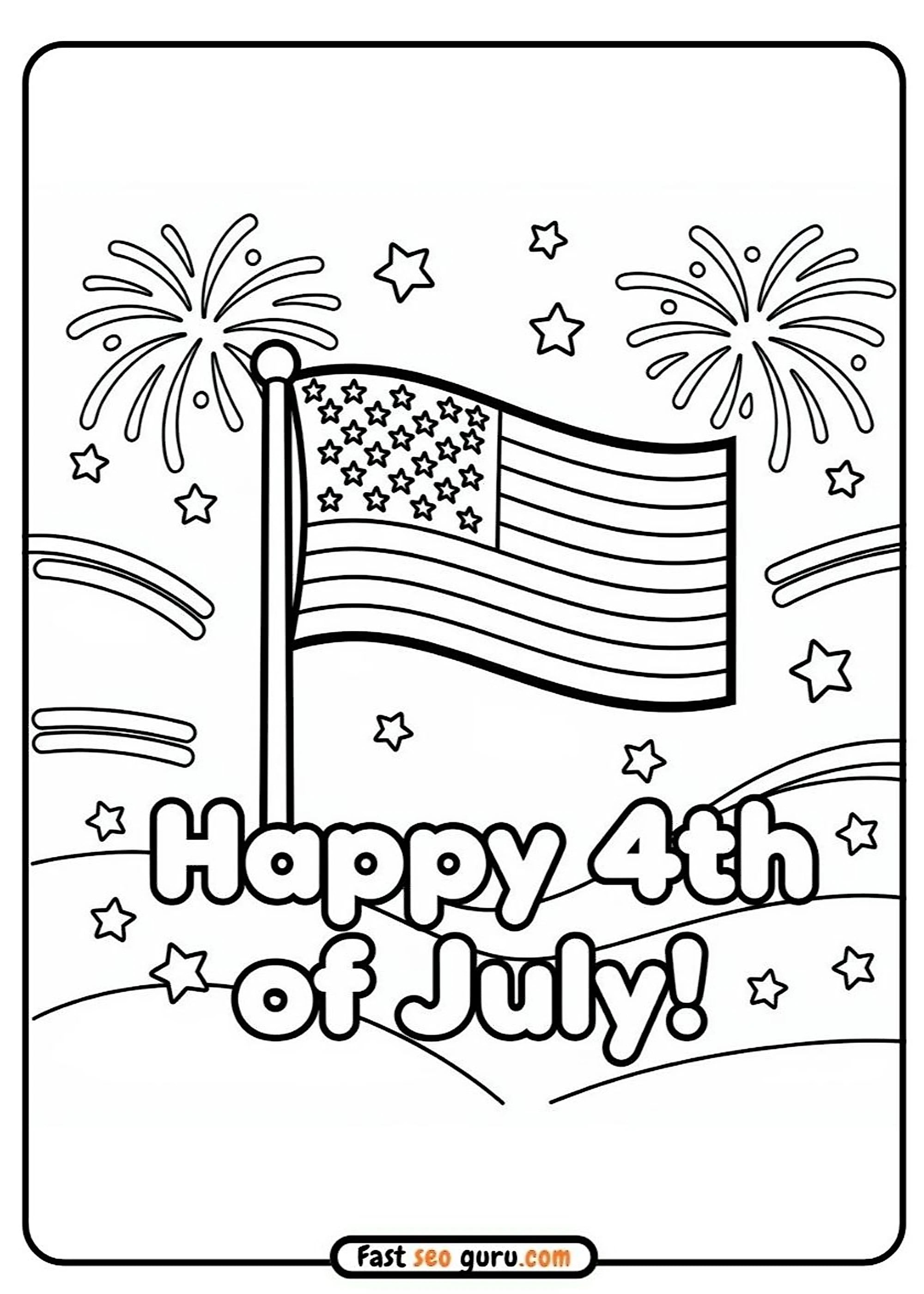 Happy 4th Of July American Flag Coloring Page – Free Printable For Kids