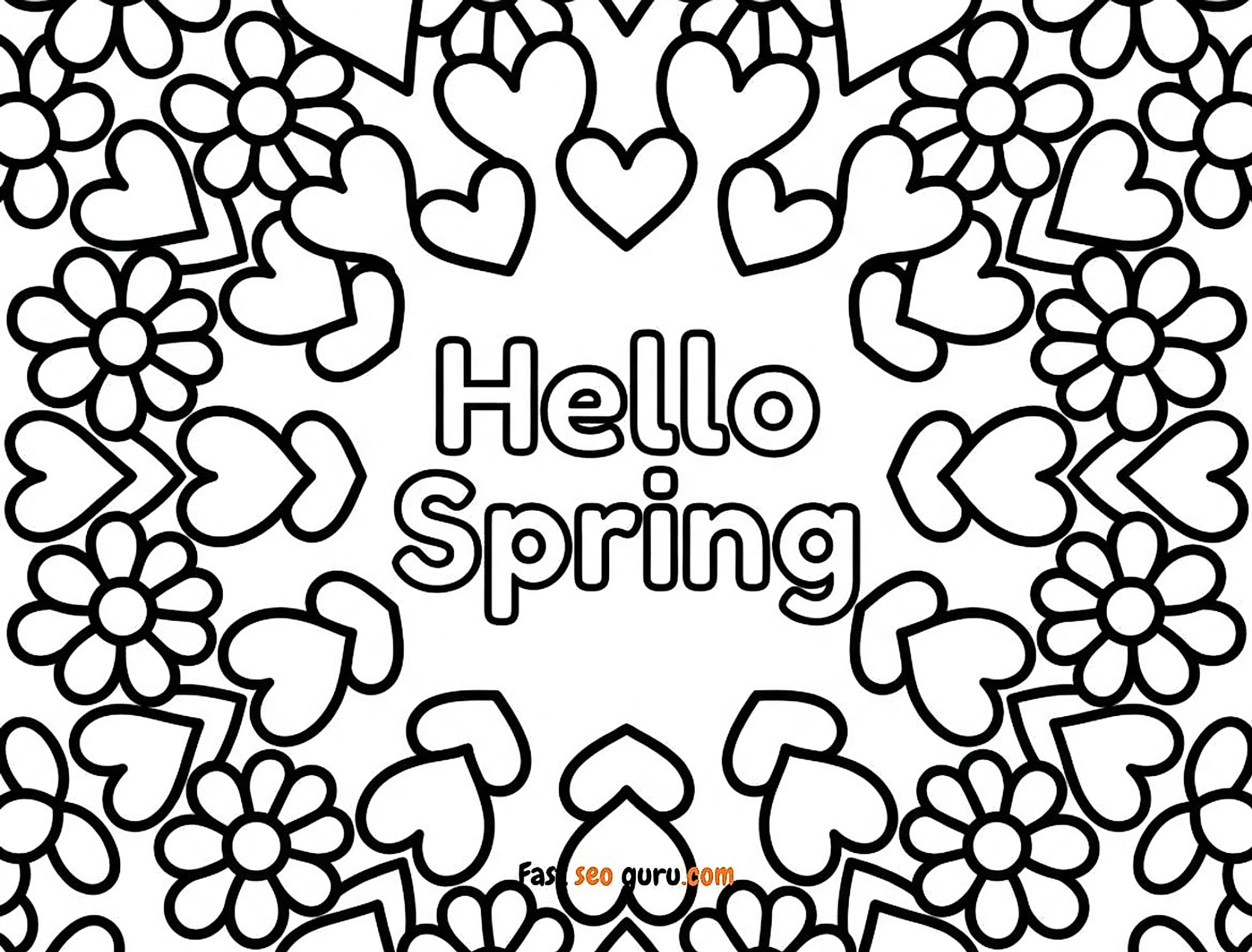 Hello Spring Coloring Page Free Printable Floral Heart Mandala