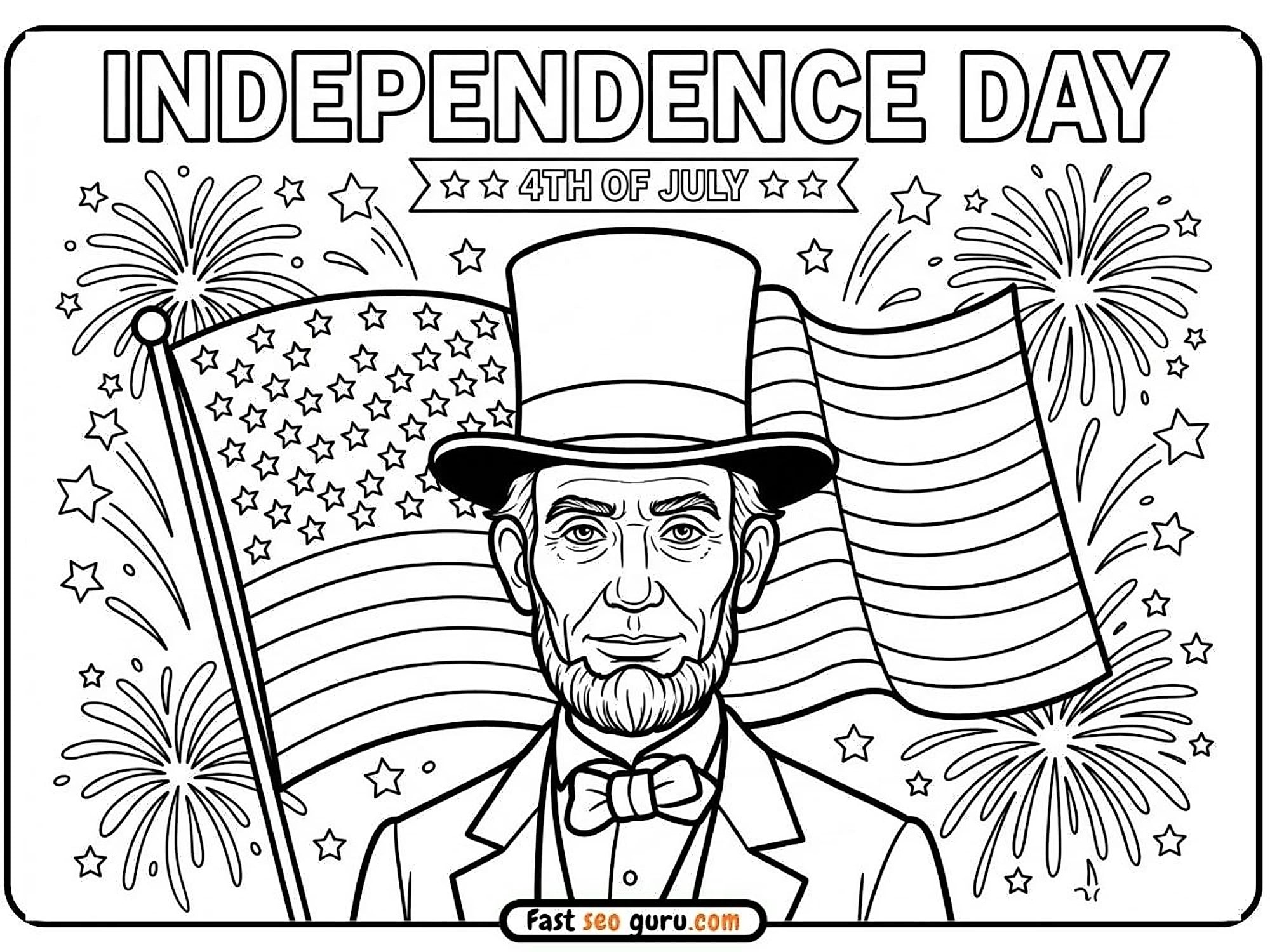 Independence Day Abraham Lincoln Coloring Page – Free Printable For Kids