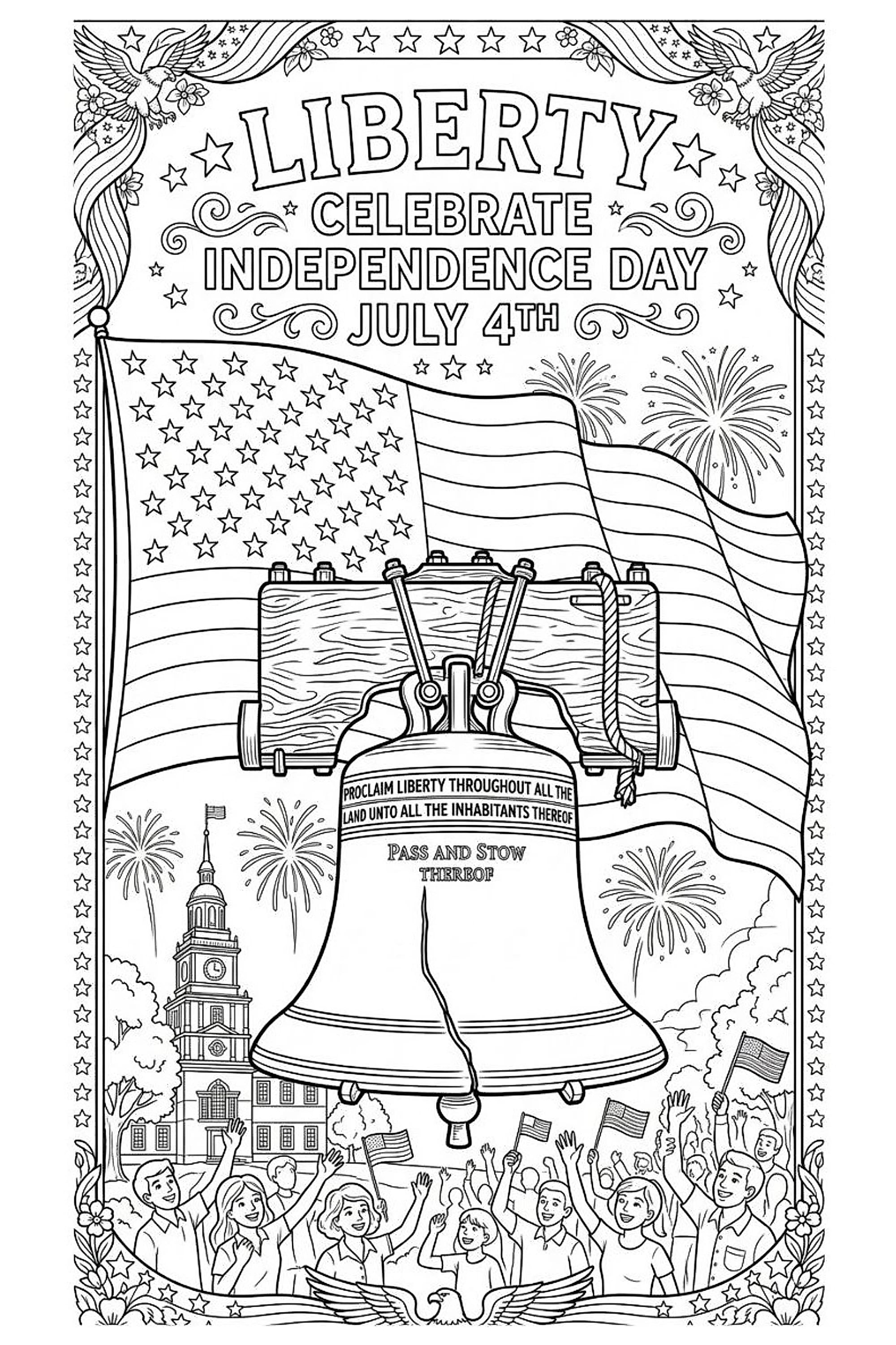Liberty Bell Celebrate Independence Day Coloring Page – Free Printable