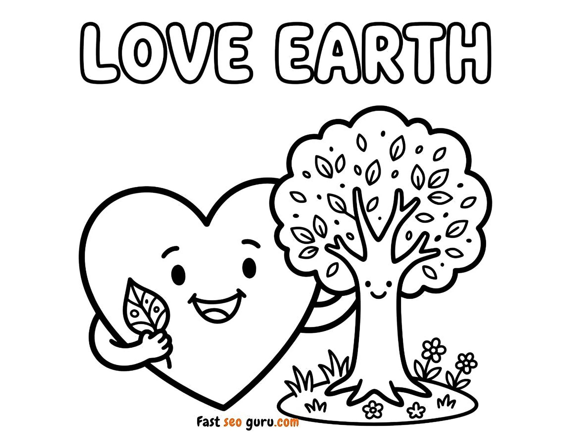 Love Earth Coloring Page Cute Heart And Tree
