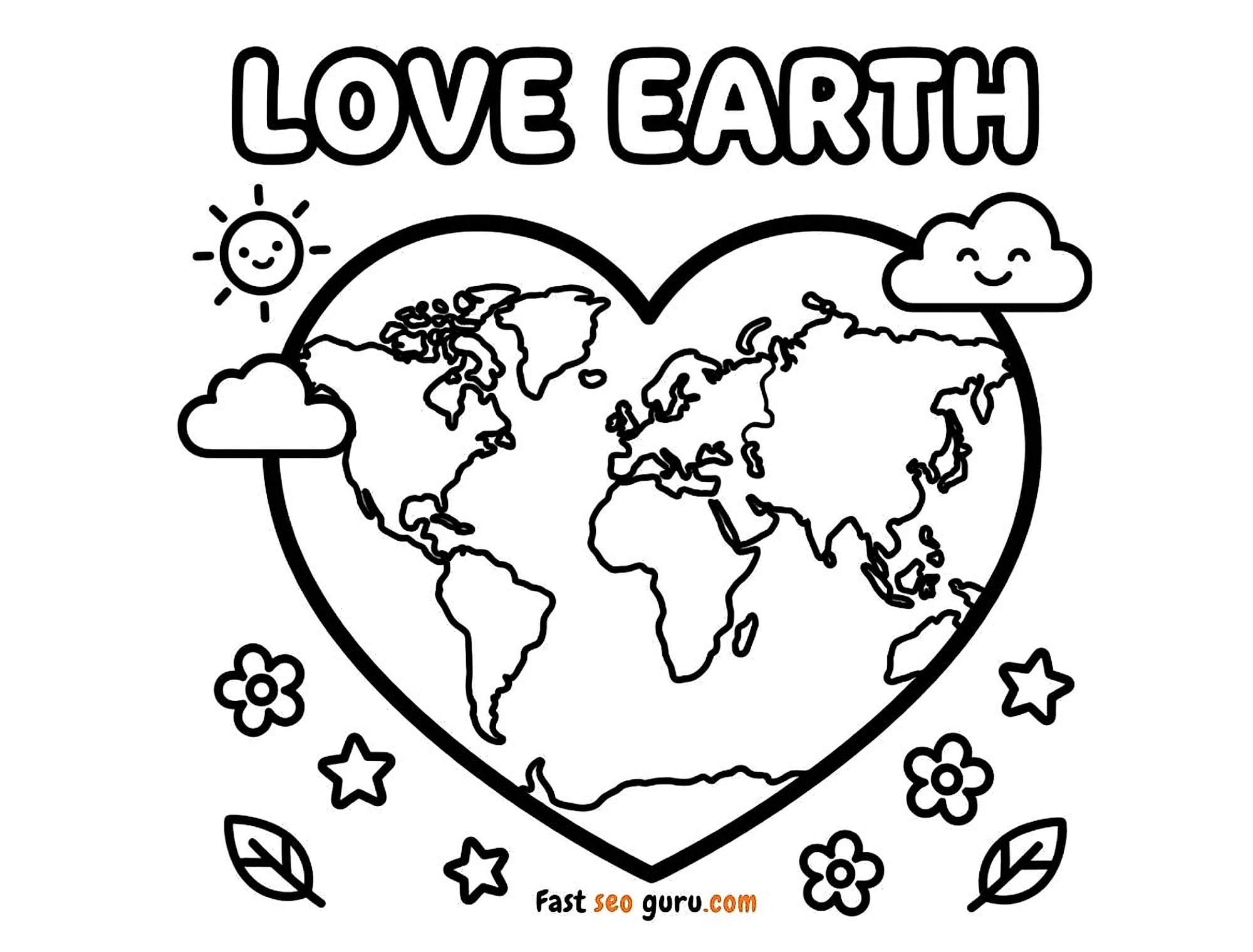 Love Earth Heart Coloring Page