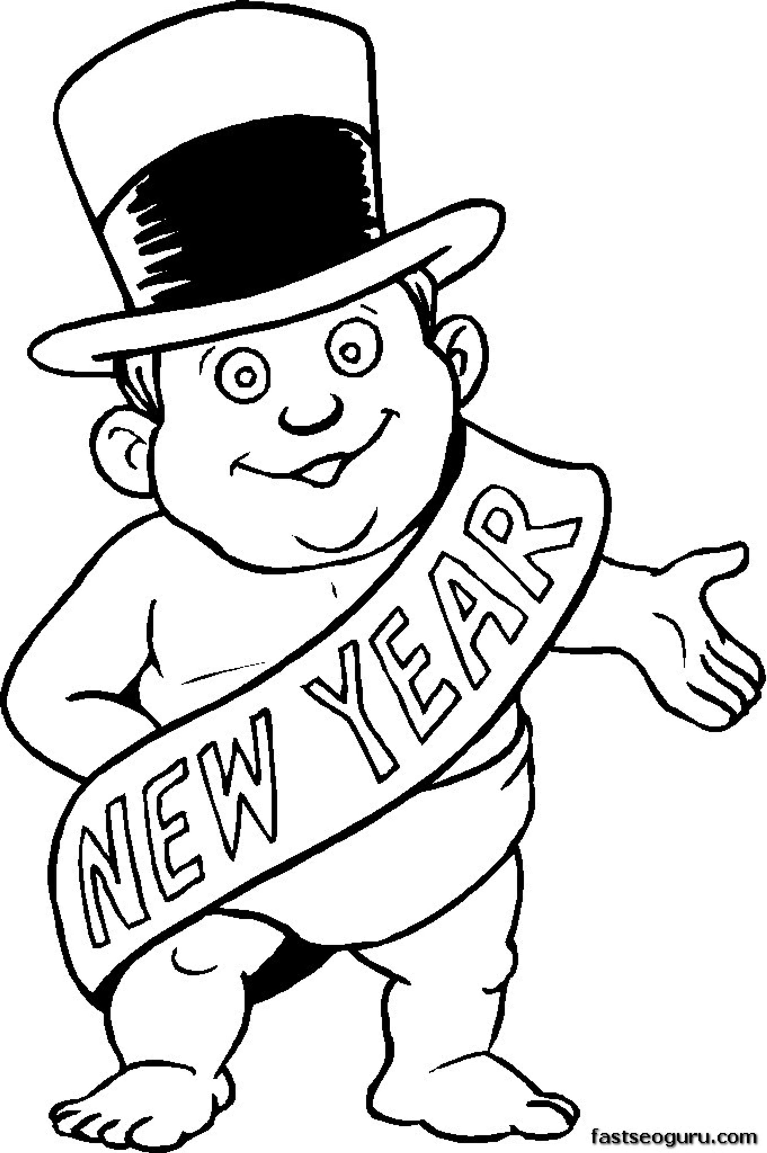 Printabel Coloring Pages New Year Baby