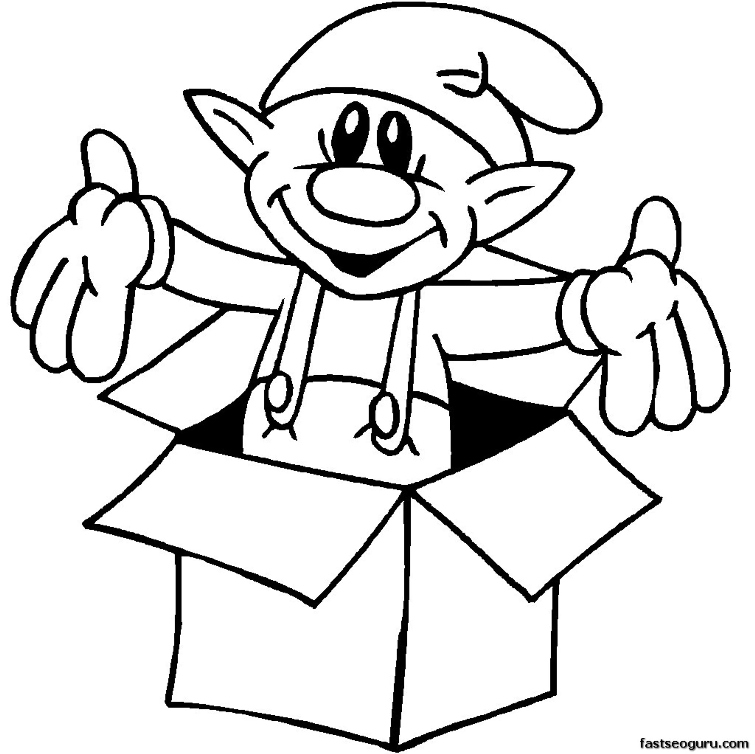 Printabel Coloring Pages Of Christmas Elf In Box