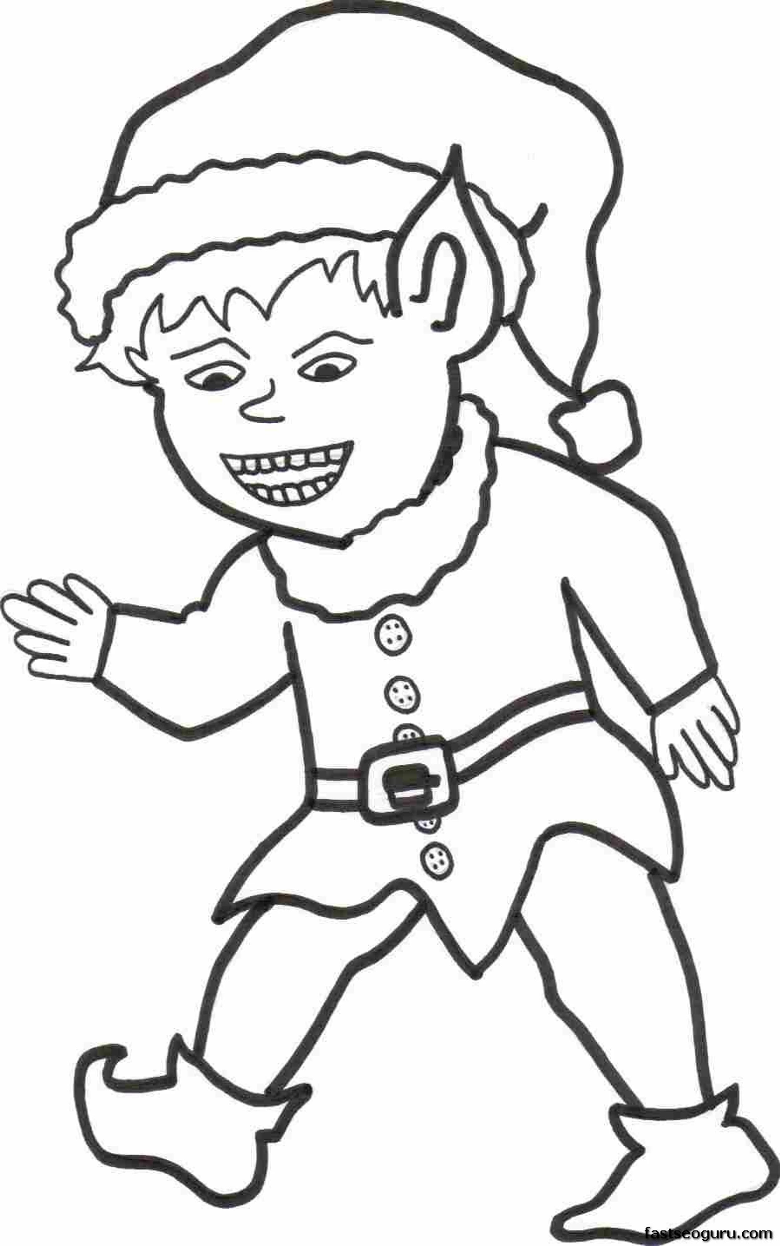 Printable Christmas Happy Elf Boy Coloring Page