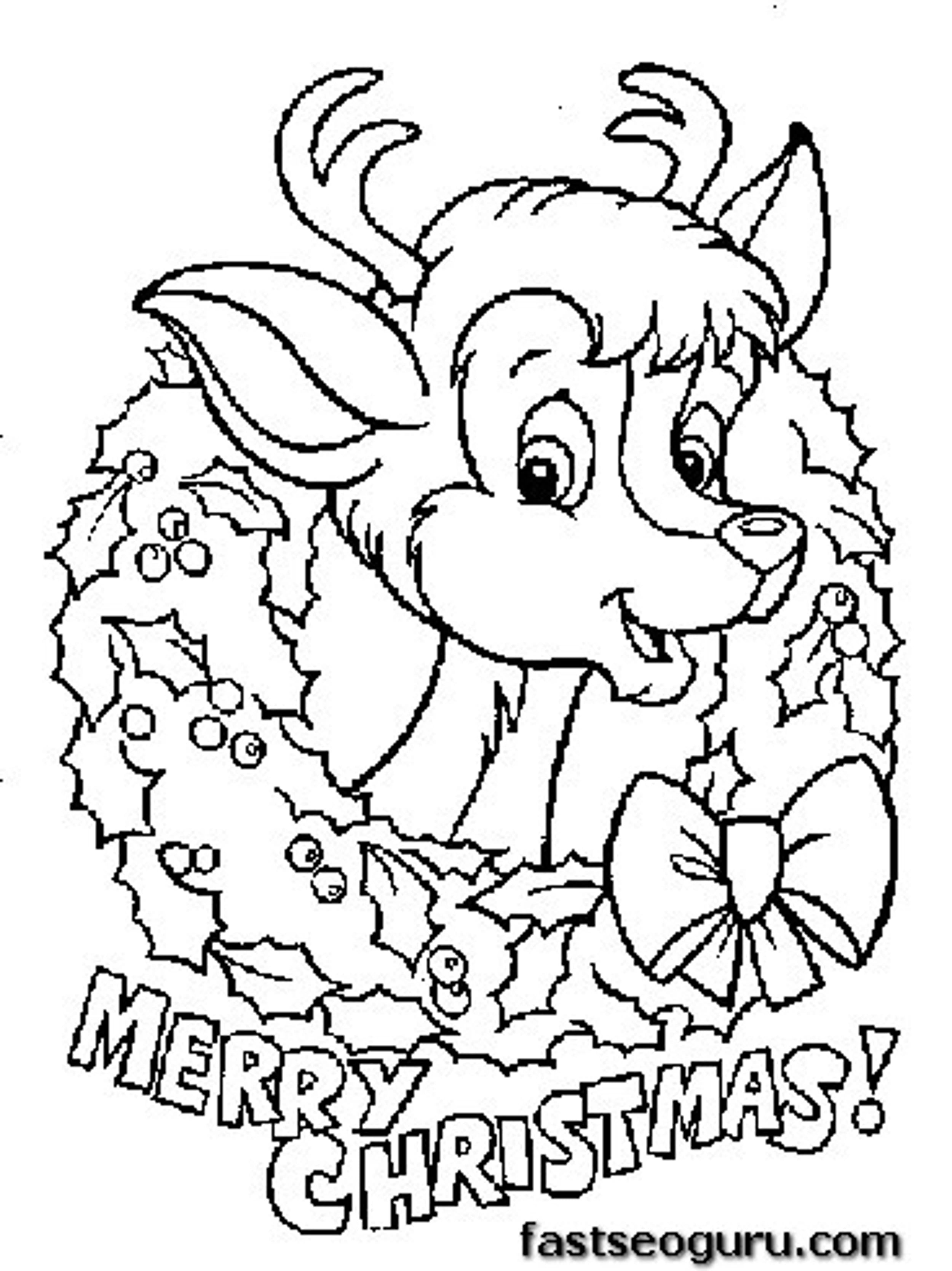 Printable Coloring Pages Of Merry Christmas Reindeer Baby Face
