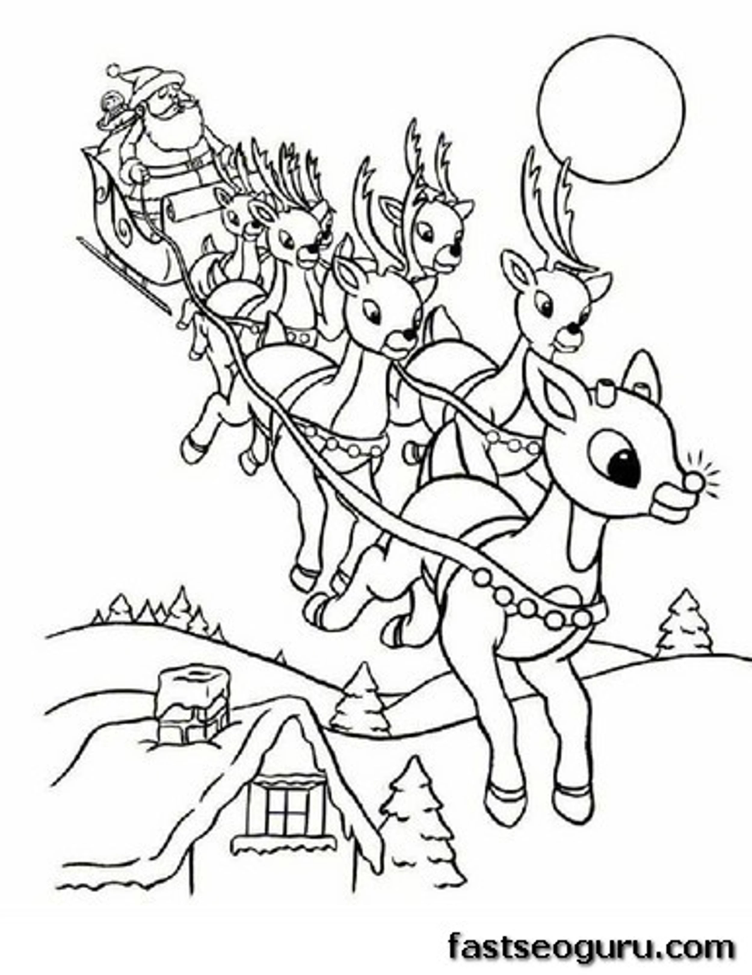 Printable Coloring Pages Reindeer And Santa