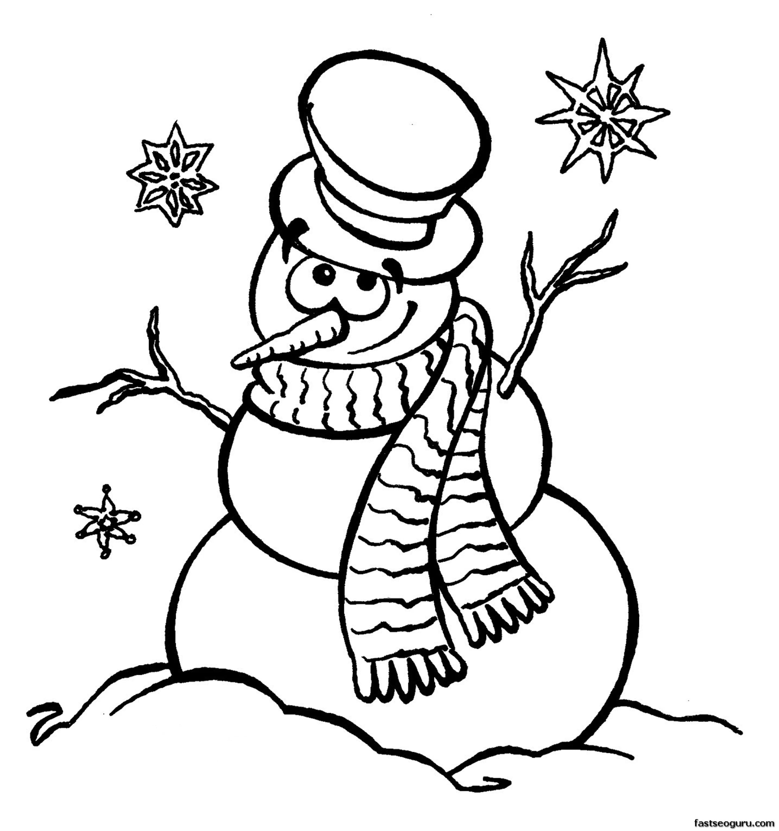 Printable Coloring Sheet Snowman Near Christmas