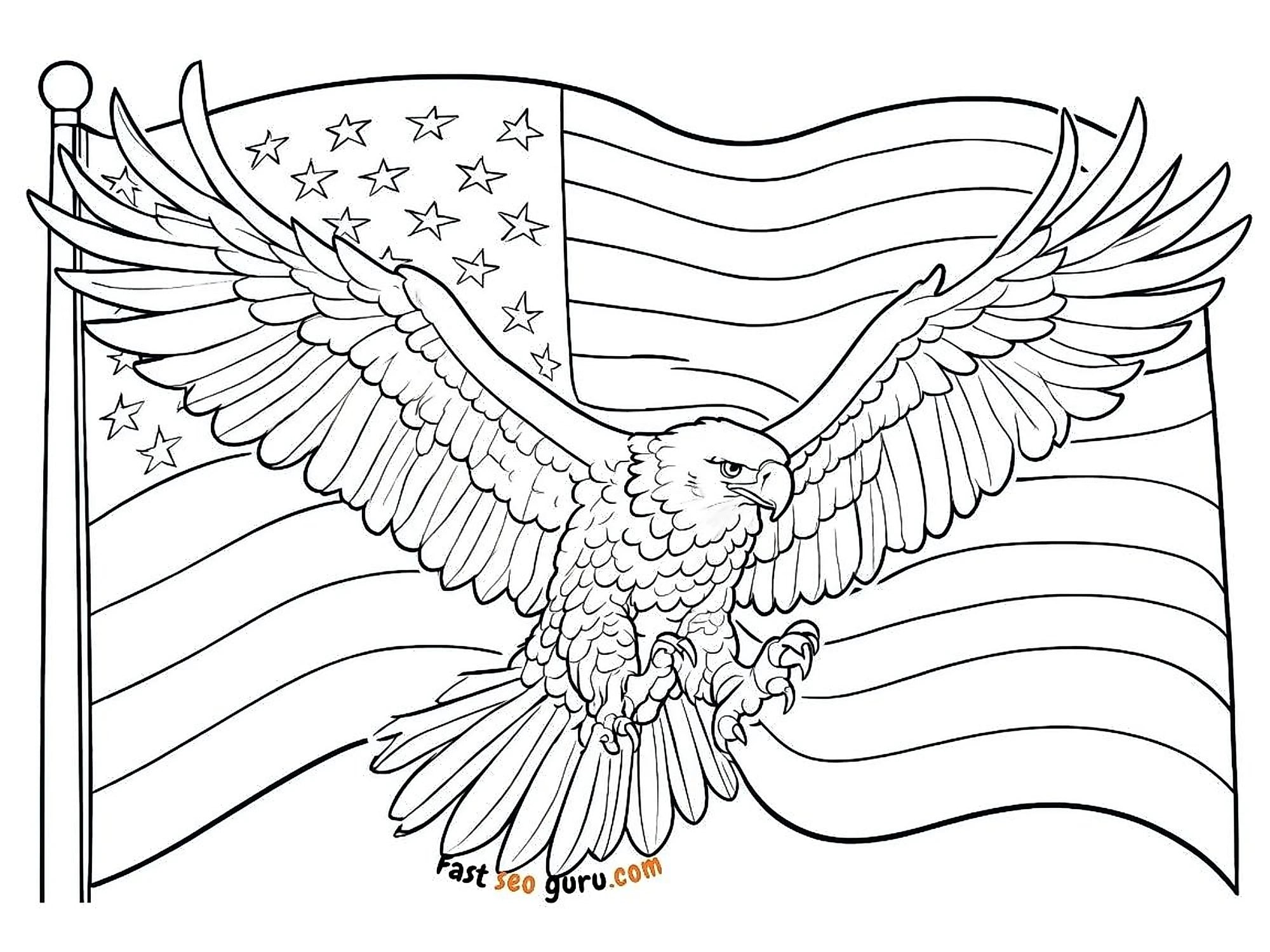 Realistic Bald Eagle American Flag Coloring Page – Free Printable For Adults