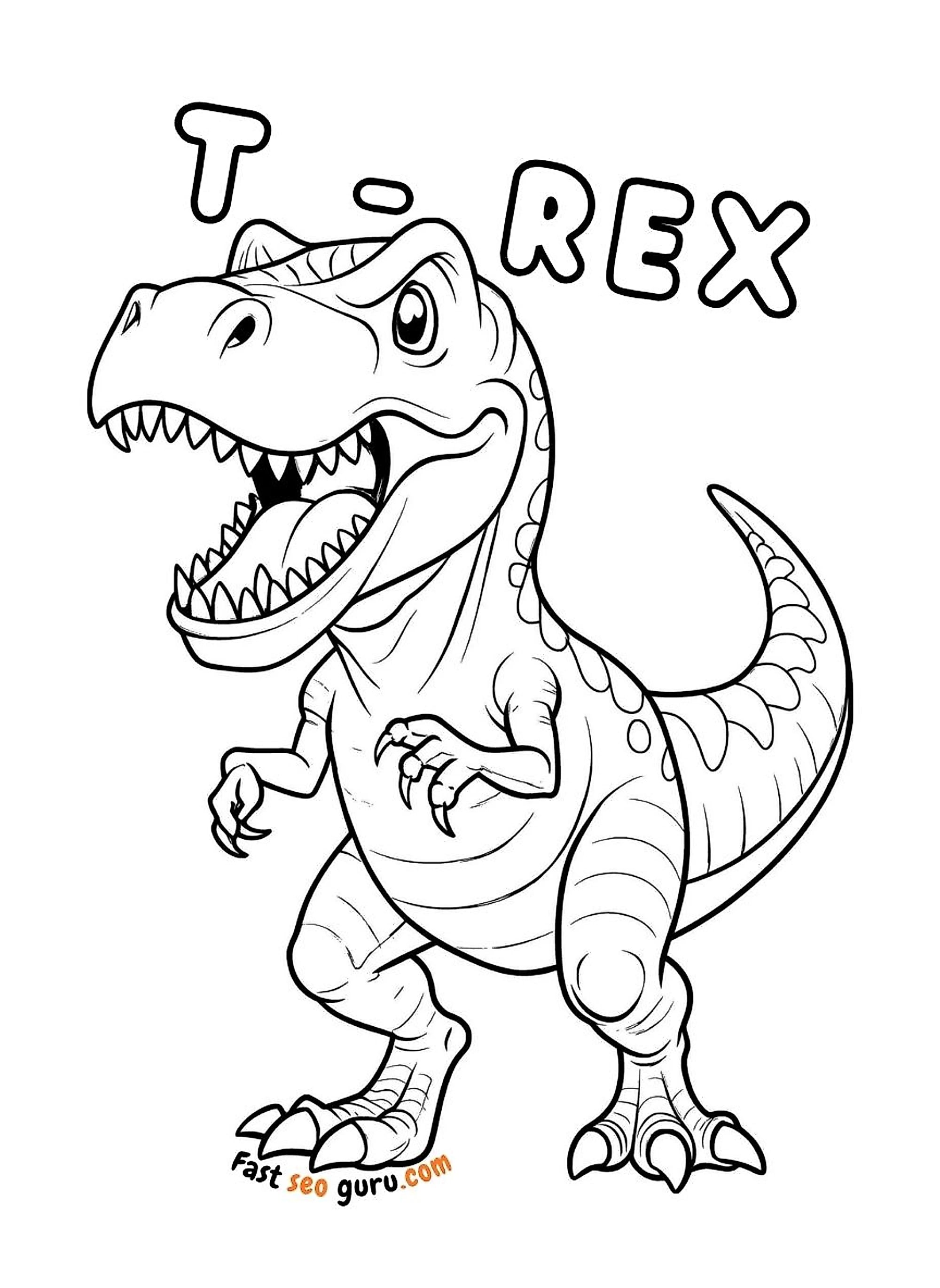 Pictures To Color Dinosaur Cartoon T Rex Free Printable For Kids