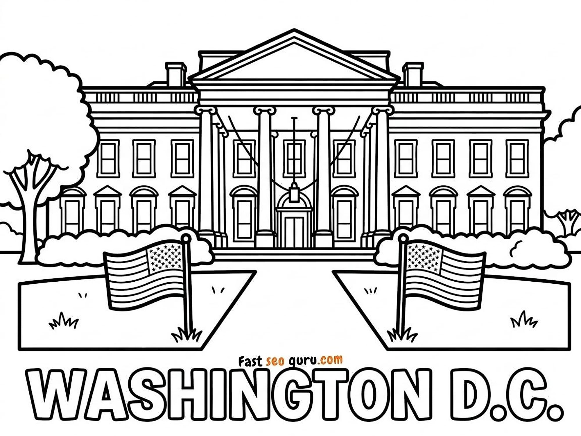 Washington D.c. White House Pictures To Color– Free Printable For Kids